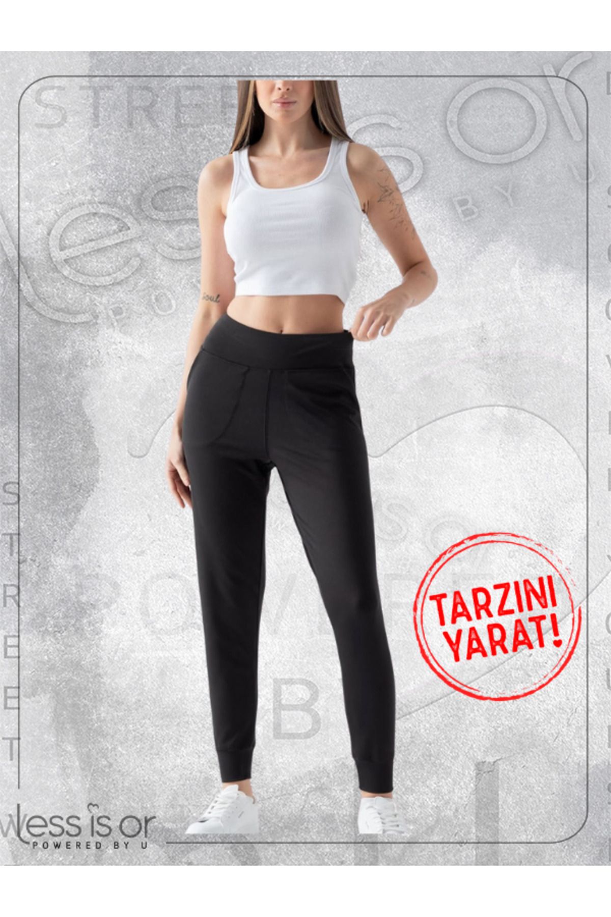 less is or Kadın Siyah Jogger Cepli Pantolon