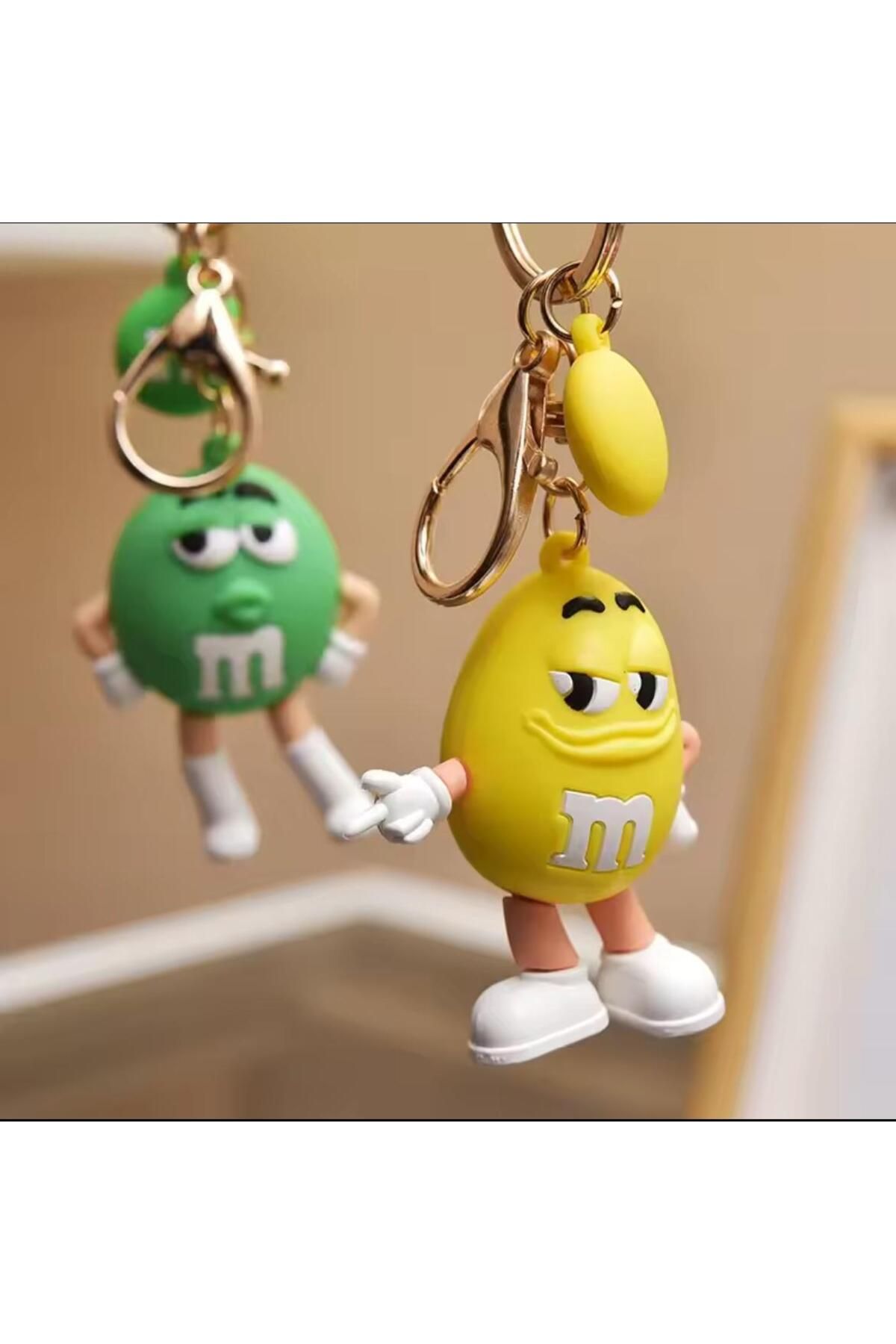 Millania 2'li Set M&M’s Karakterli 3D Anahtarlık Sarı,Yeşil – Tatlı mı Tatlı Çanta Aksesuarı Lüks Büyük Boy