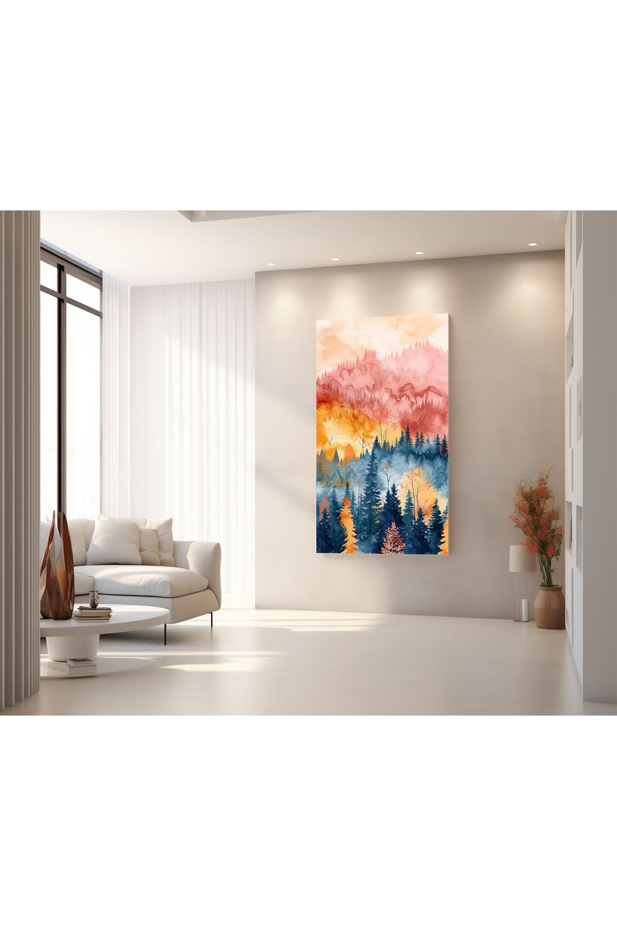 titer %100 Pamuklu Kanvas Tablo - Soyut Manzara Canlı Tonlar UV Baskı Poster (3x3 cm, Fırınlanmış Şase)