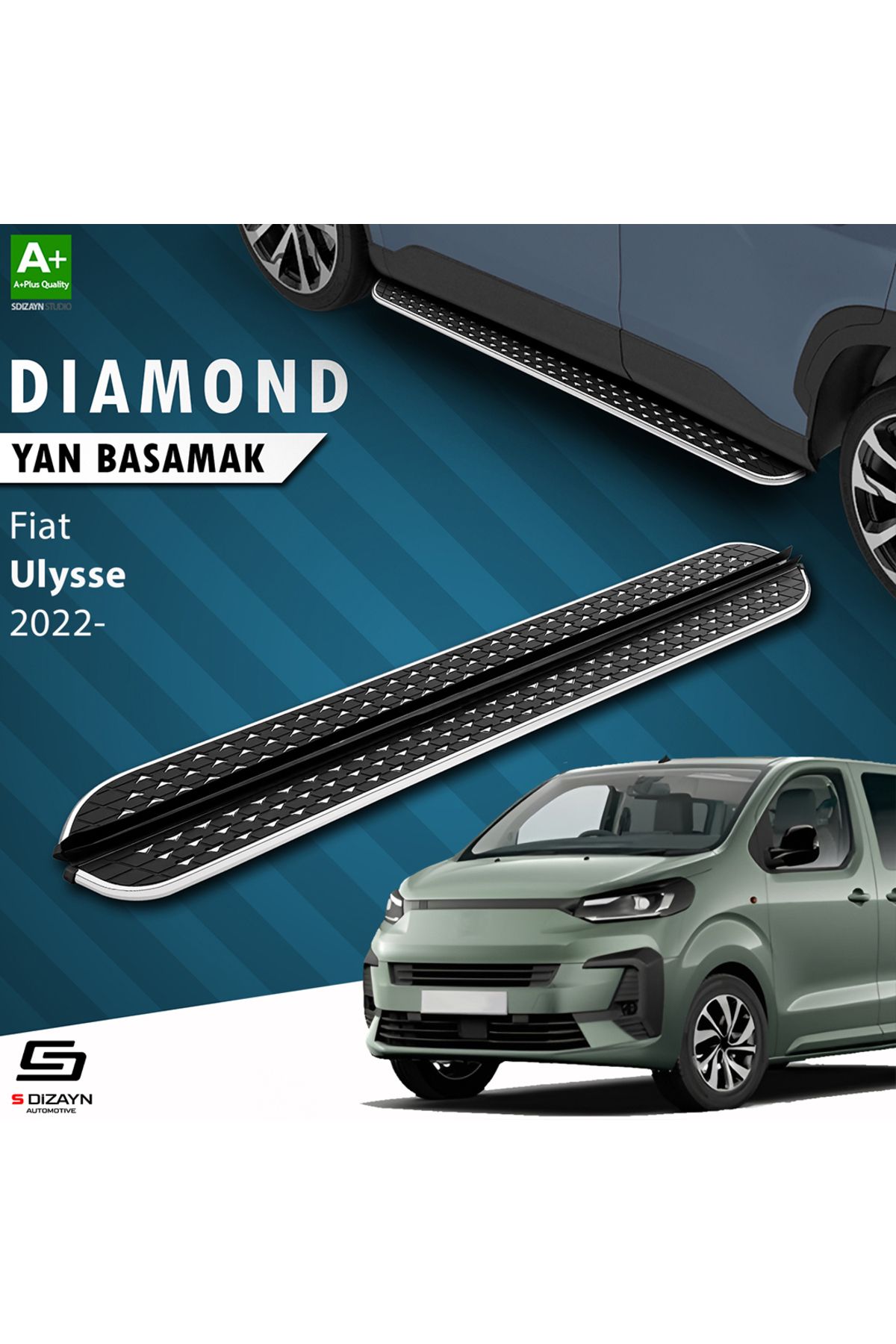 Life Tuning S-Dizayn Fiat Ulysse Kısa Şase Diamond Krom Yan Basamak 213 Cm 2022 Üzeri A+ Kalite