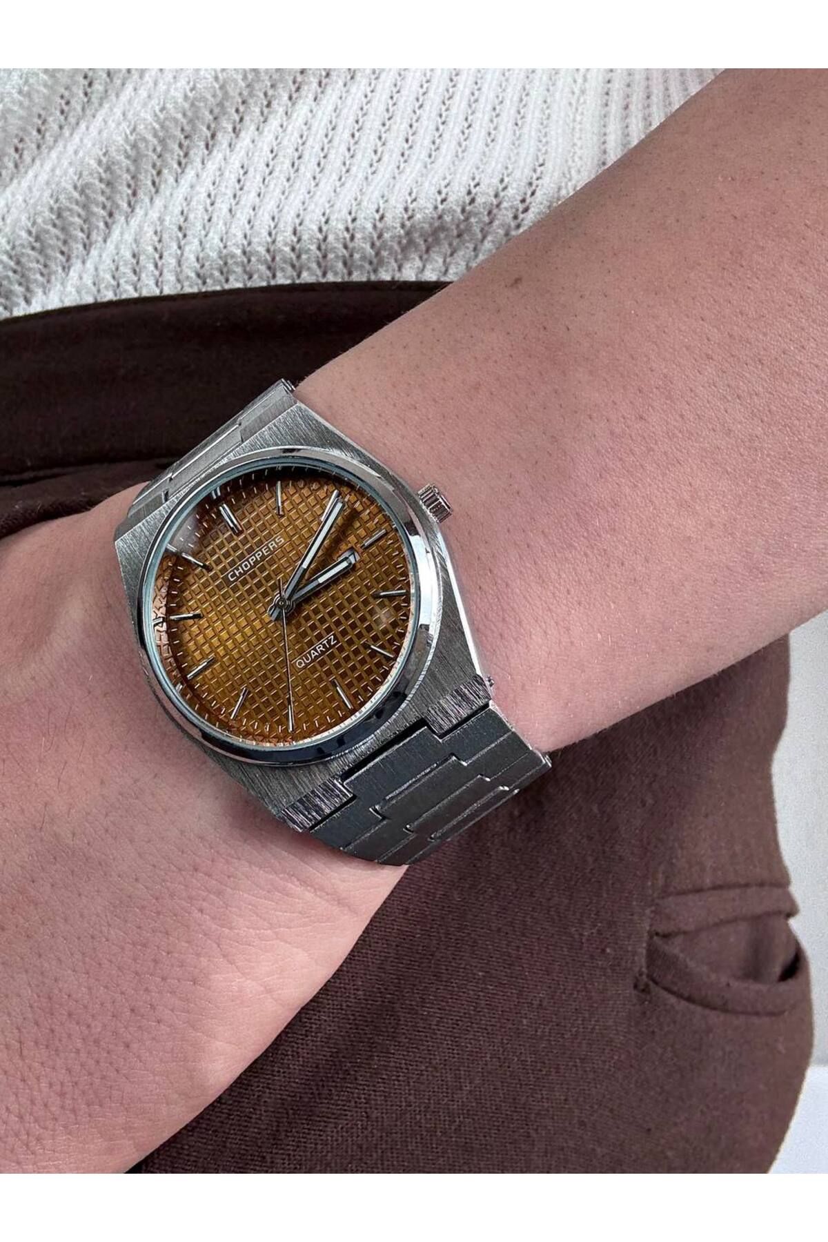Arvens Vintage İçi Kahverengi Erkek Kol Saati Paslanmaz Çelik Kordon Sağlam Çelik Kasa Renk Atmaz Kararmaz