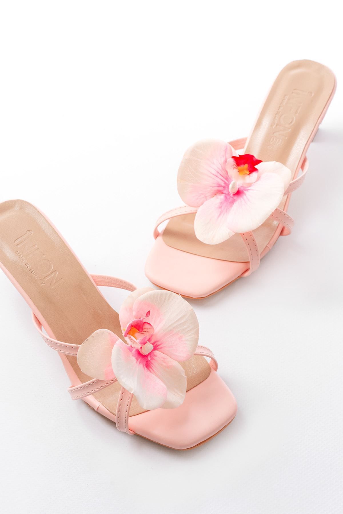 Seddar Collection S-622 Pembe Orkide Detaylı İnce Topuklu Kadın Terlik