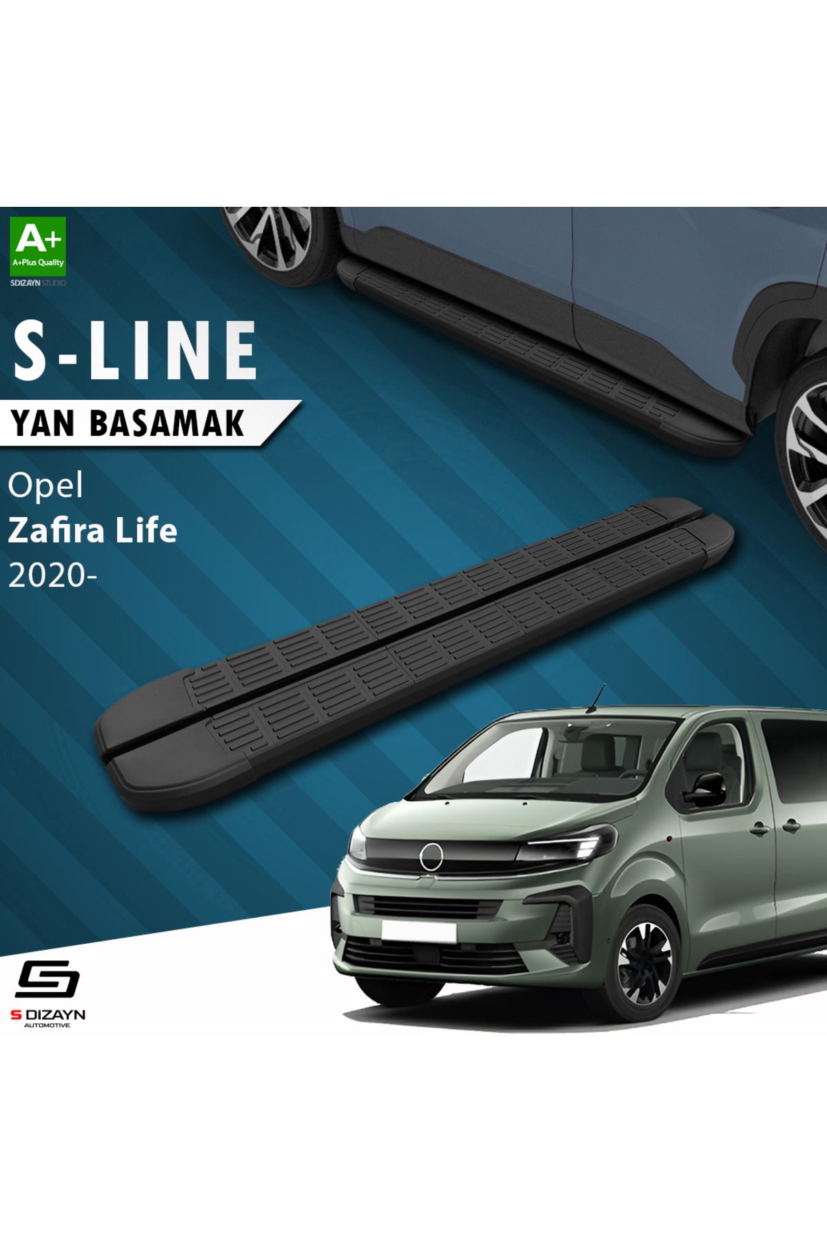 Life Tuning S-Dizayn Opel Zafira Life Kısa Şase S-Line Siyah Yan Basamak 213 Cm 2020 Üzeri A+ Kalite