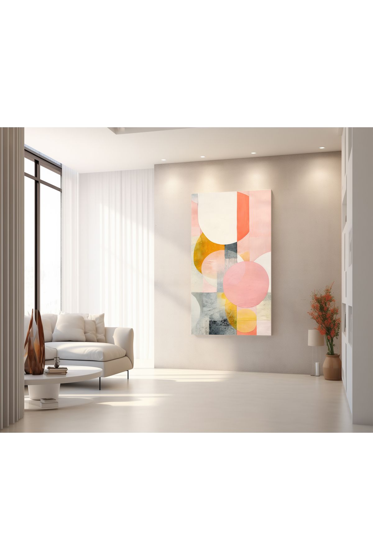 titer %100 Pamuklu Kanvas Tablo - Geometrik Soyut Pastel Tonlar UV Baskı Poster (3x3 cm, Fırınlanmış Şase)