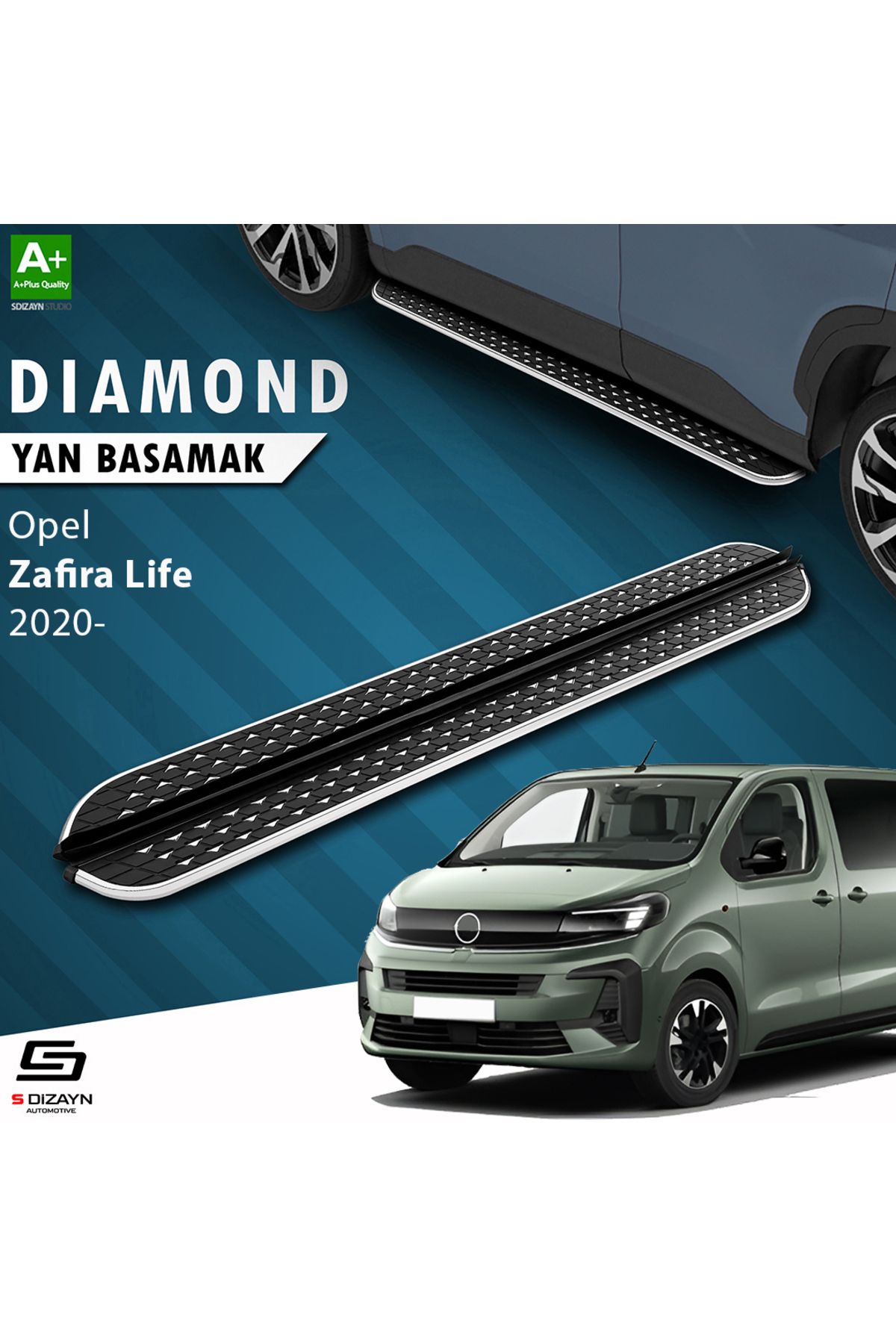 Life Tuning S-Dizayn Opel Zafira Life Kısa Şase Diamond Krom Yan Basamak 213 Cm 2020 Üzeri A+ Kalite