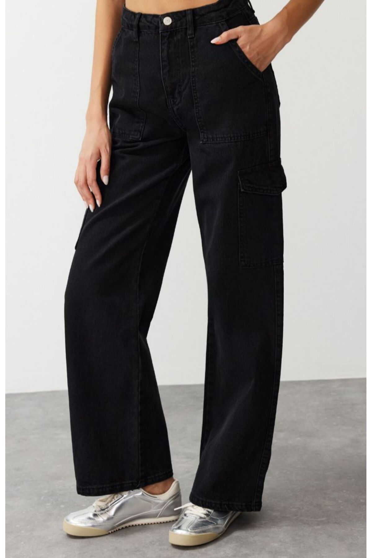 KARACAN COMPANY Kargo Cepli Yüksek Bel Wide Leg Jeans