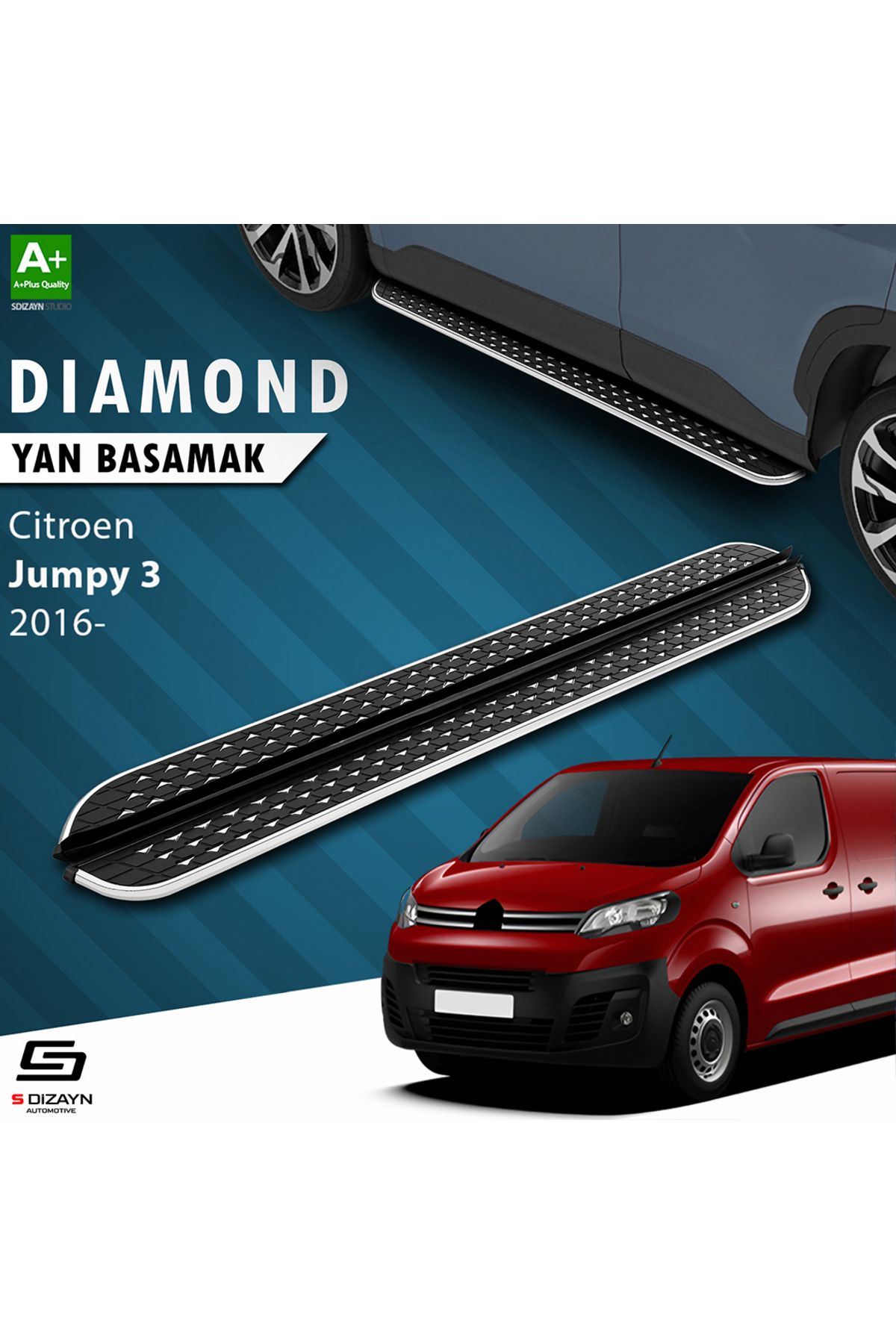 Life Tuning S-Dizayn Citroen Jumpy 3 Kısa Şase Diamond Krom Yan Basamak 213 Cm 2016 Üzeri A+ Kalite