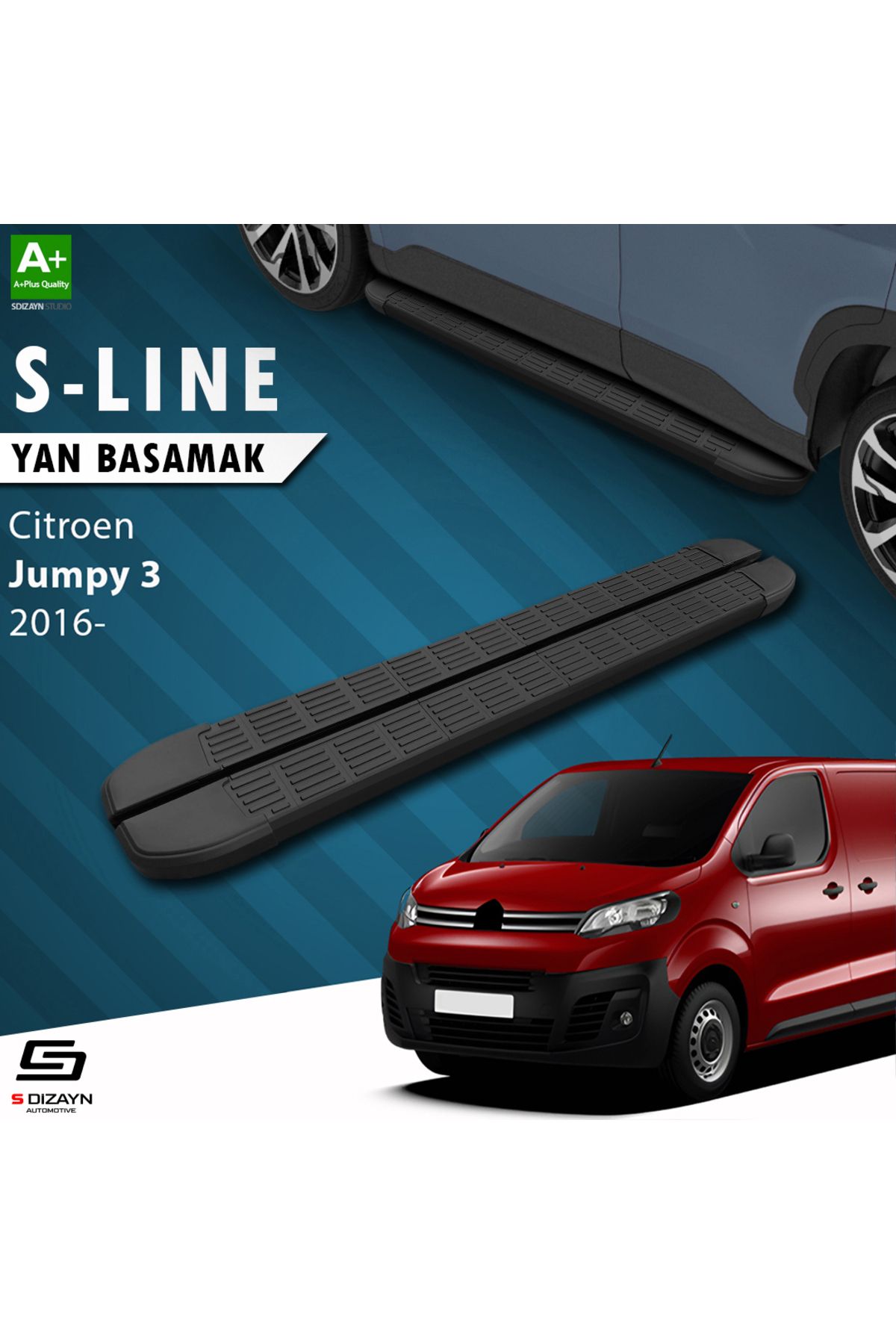 Life Tuning S-Dizayn Citroen Jumpy 3 Uzun Şase S-Line Siyah Yan Basamak 243 Cm 2016 Üzeri A+ Kalite