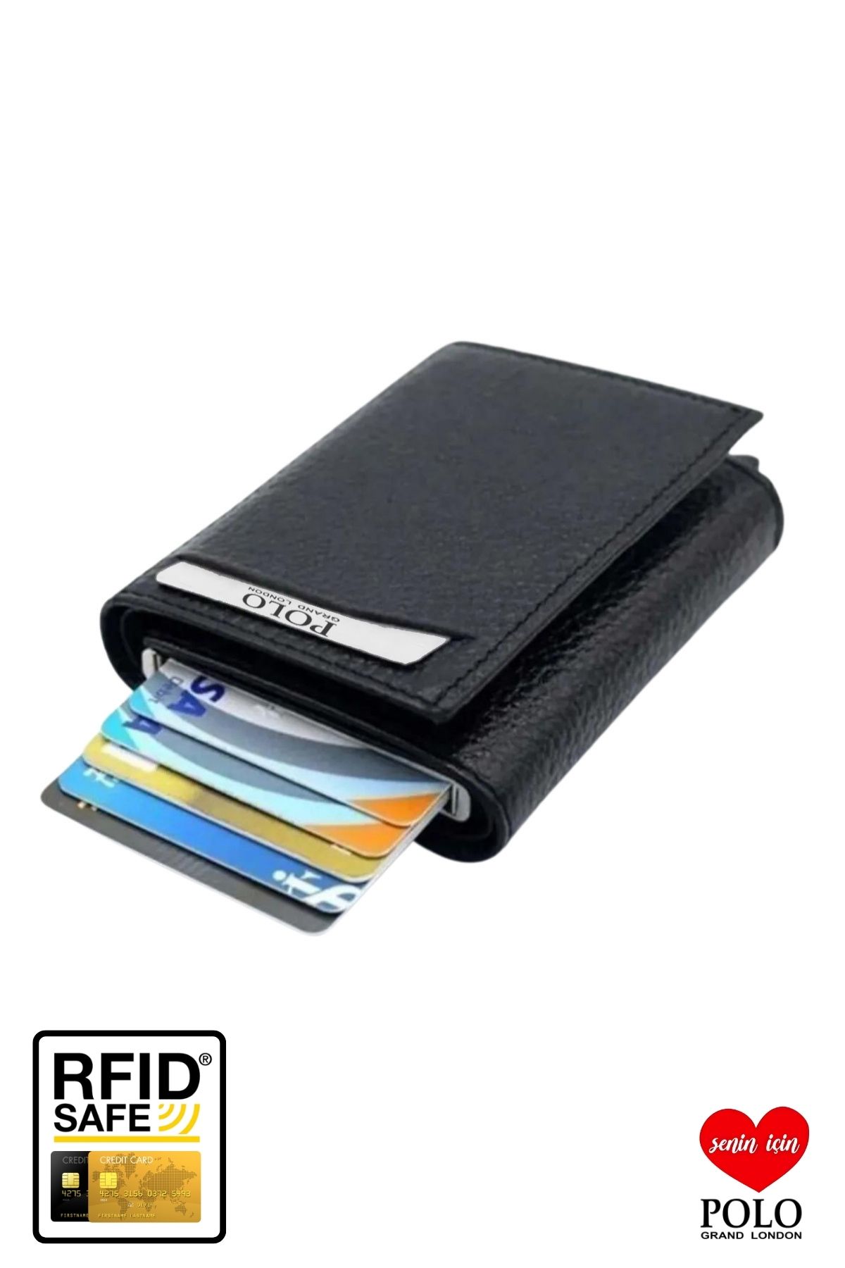 POLOGRAND London Portofel Antifurt Original Cu Mecanism Automat Cu Protecție Rfid Cu Suport Pentru Bani Și Card Unisex - One Size
