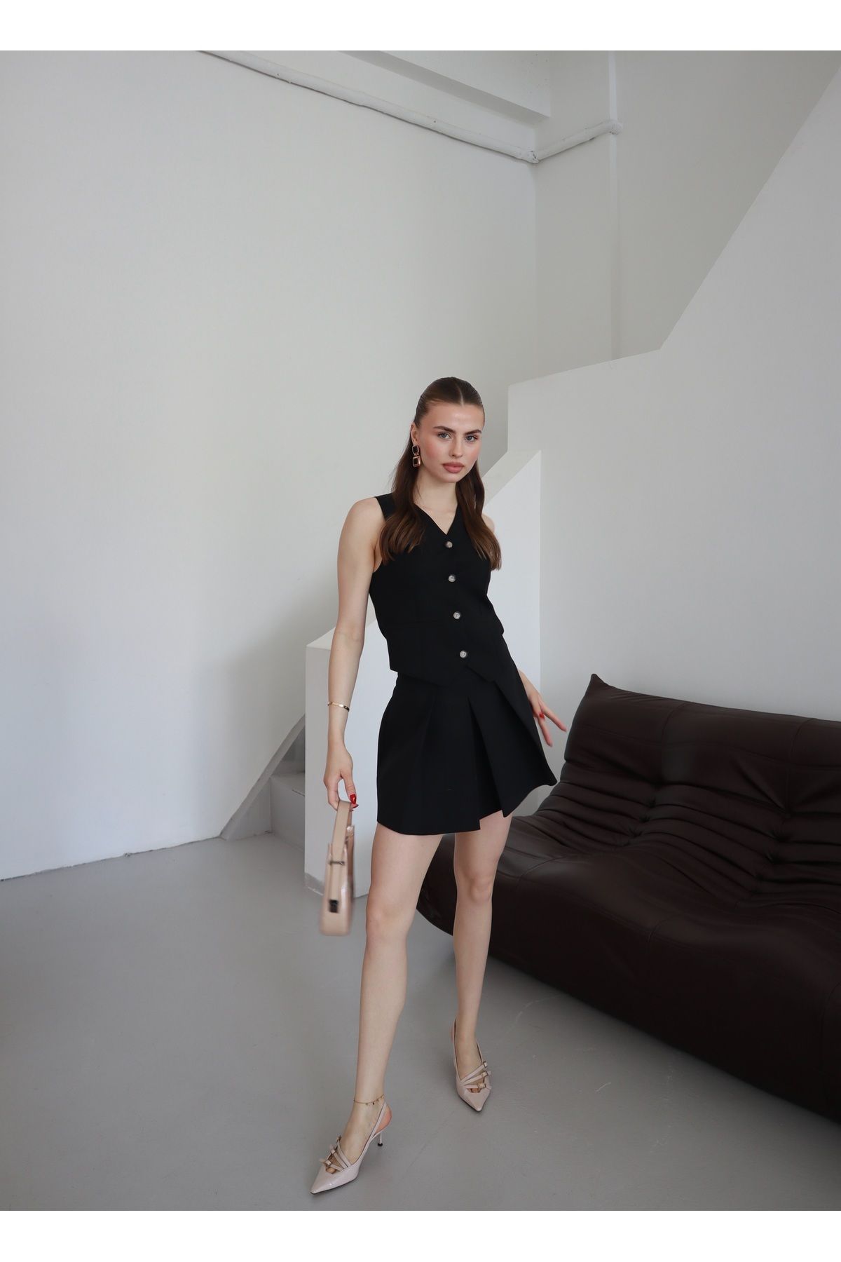 Moon Dancer KADIN KETEN YELEK PİLELİ MİNİ ETEK TAKIM