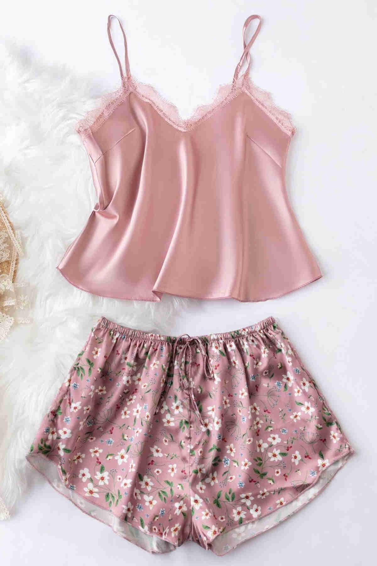 ALPINMODA Dantelli Saten Şortlu Pijama Takımı