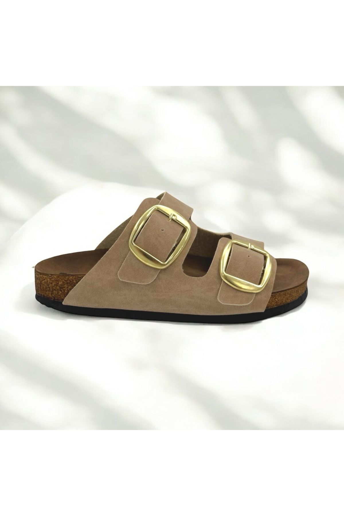 ELAIA SHOES LUNA Kadın Çift Tokalı Rahat Anatomik Günlük Terlik Bej