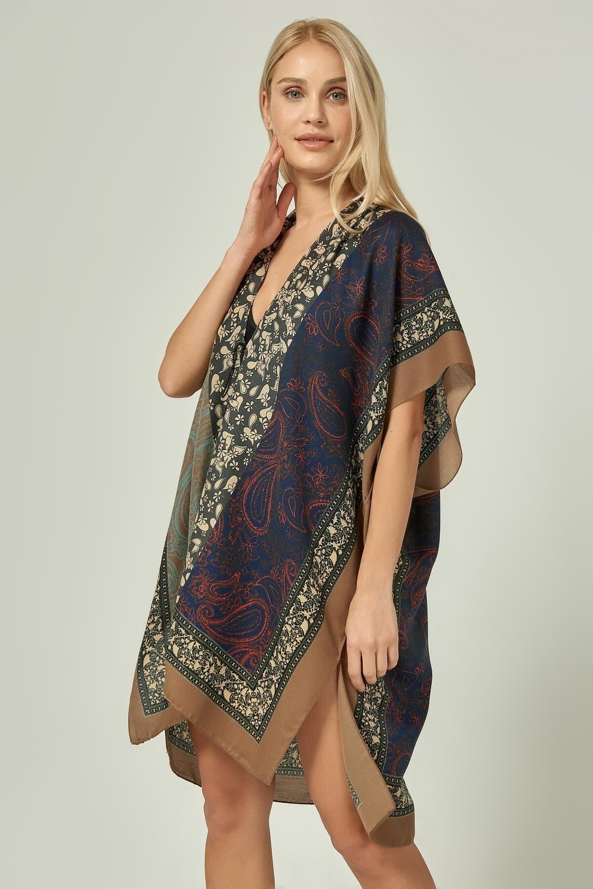 MARBERRY Vizon Desenli Kadın Kimono Plaj Elbisesi