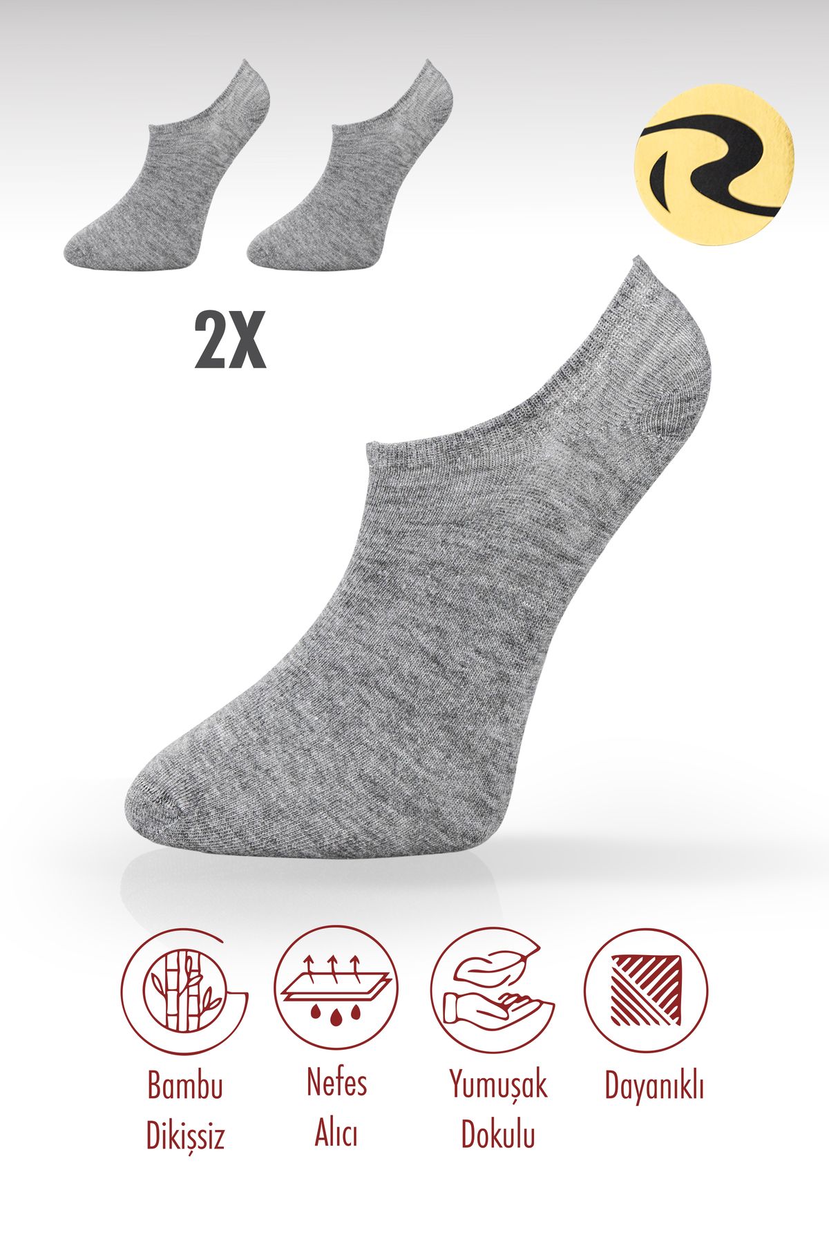 Roff Bambu Sneaker Kadın Çorap Dikişsiz Görünmez Bilekte Spor Çorap Premium 2'li