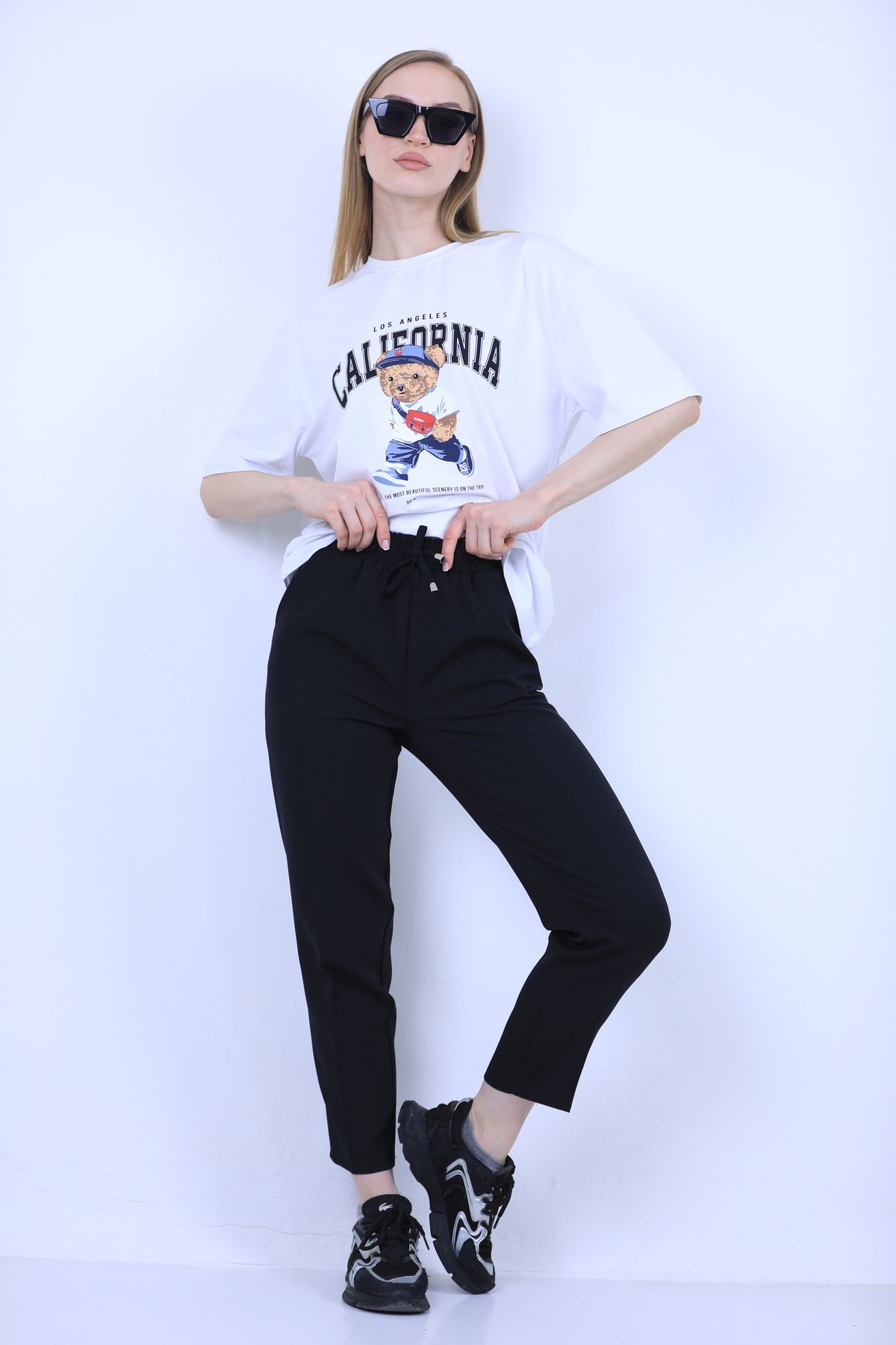 modaparis outlet California Ayıcık Baskılı Oversize Beyaz Tişört