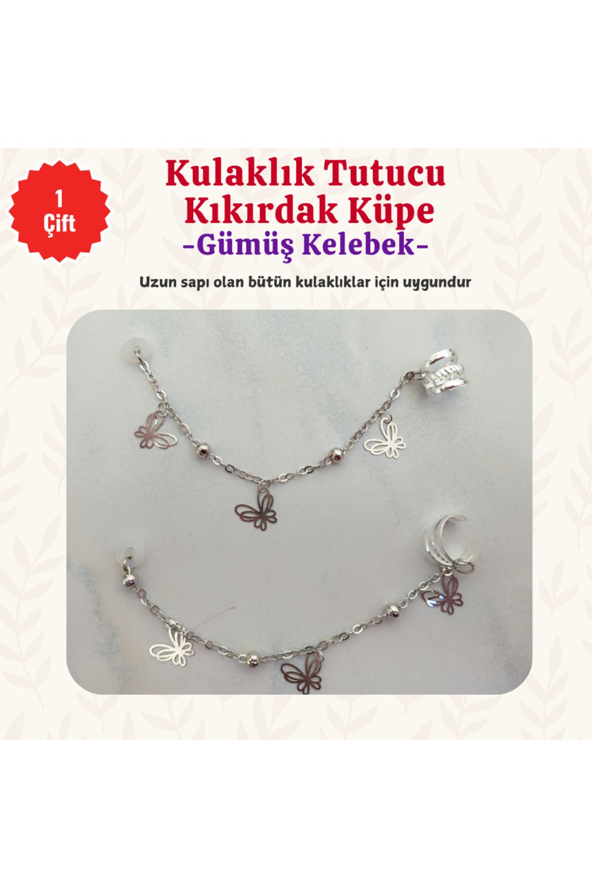 MUTLUYÜZ Hediyelik, Kulaklık Tutucu Kıkırdak Küpe- Gümüş Kelebek