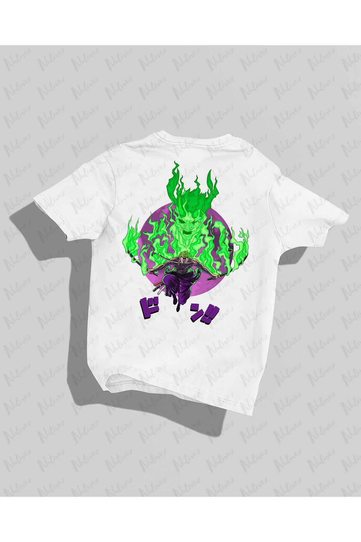Nulivez One Piece Zoro Tasarımı Sırt Baskılı Yüksek Kalite Kompakt Unisex Oversize T-Shirt