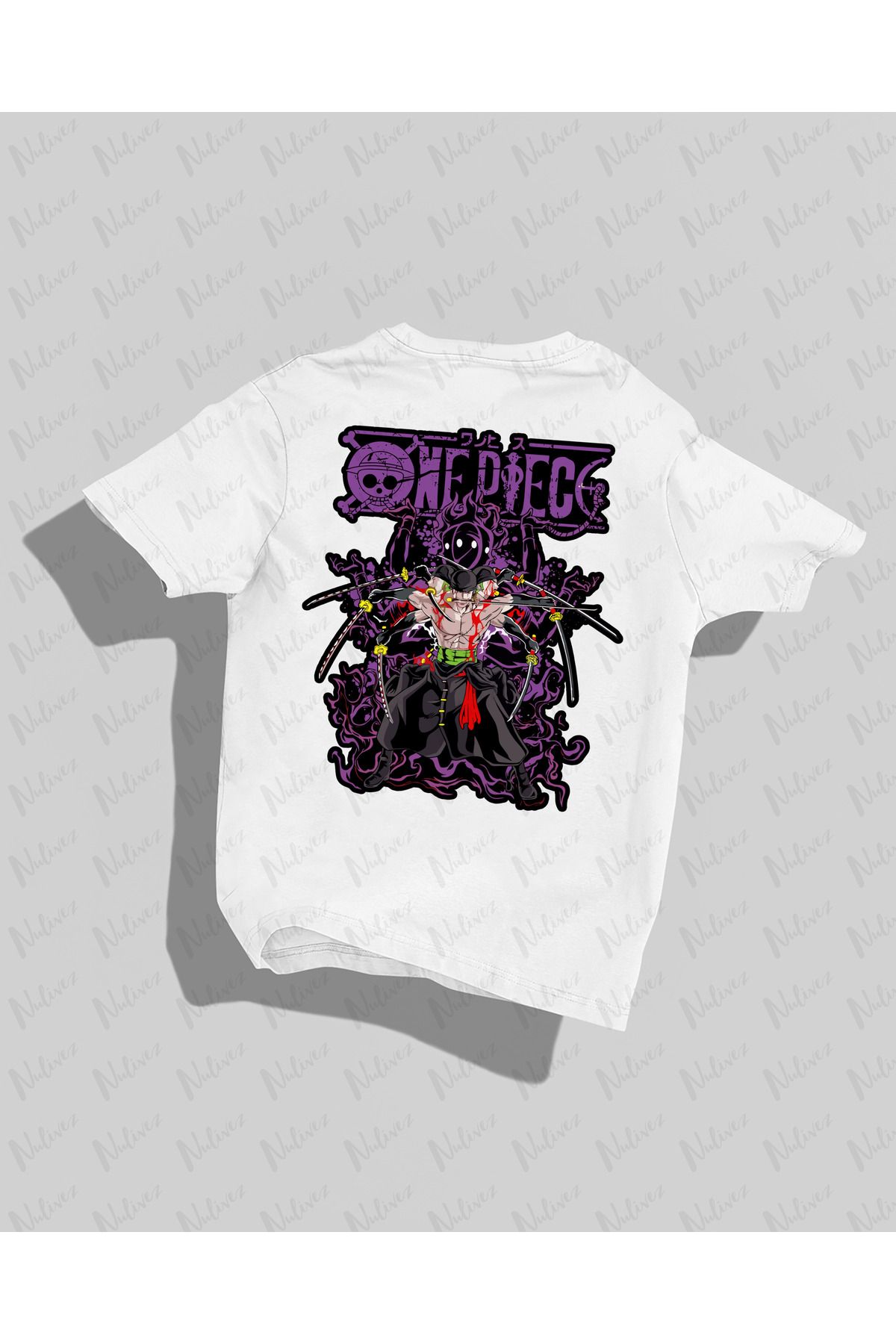 Nulivez One Piece Zoro Tasarımı Sırt Baskılı Yüksek Kalite Kompakt Unisex Oversize T-Shirt
