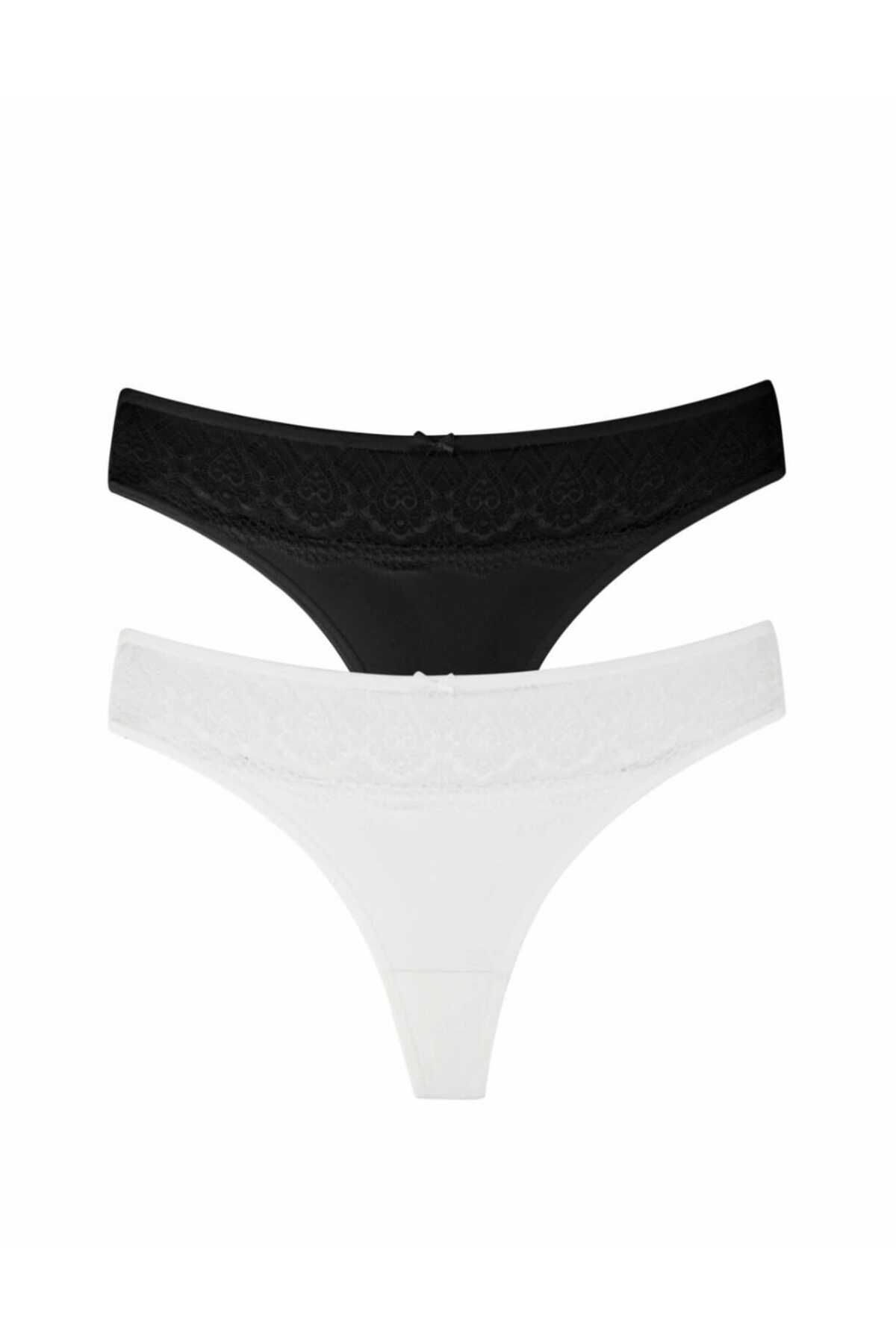 cappadocians Kadın Pamuklu Dantel Detaylı Battal Beden Tanga 2 'li Paket.-2XL-3XL-4XL