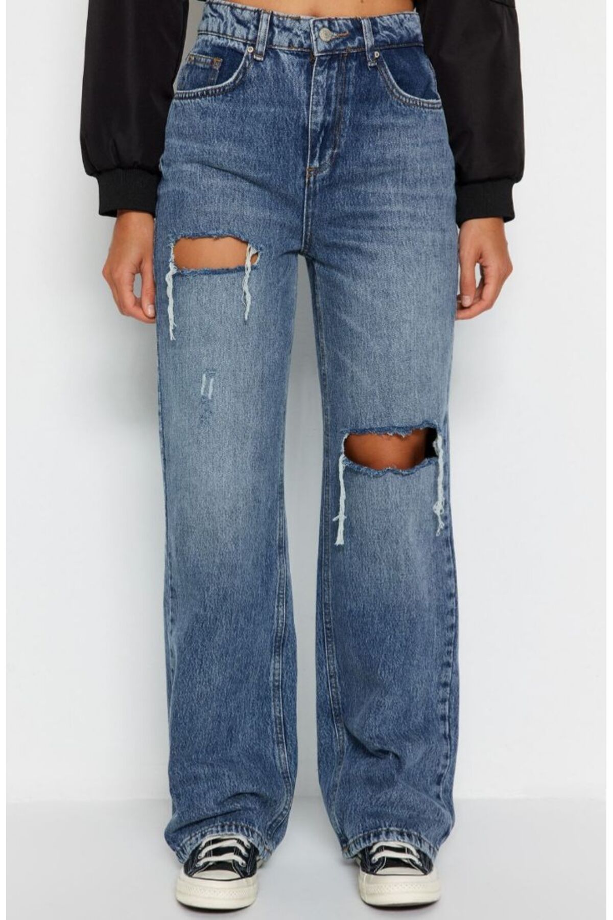 KARACAN COMPANY Yırtıklı Yüksek Bel Wide Leg Jeans
