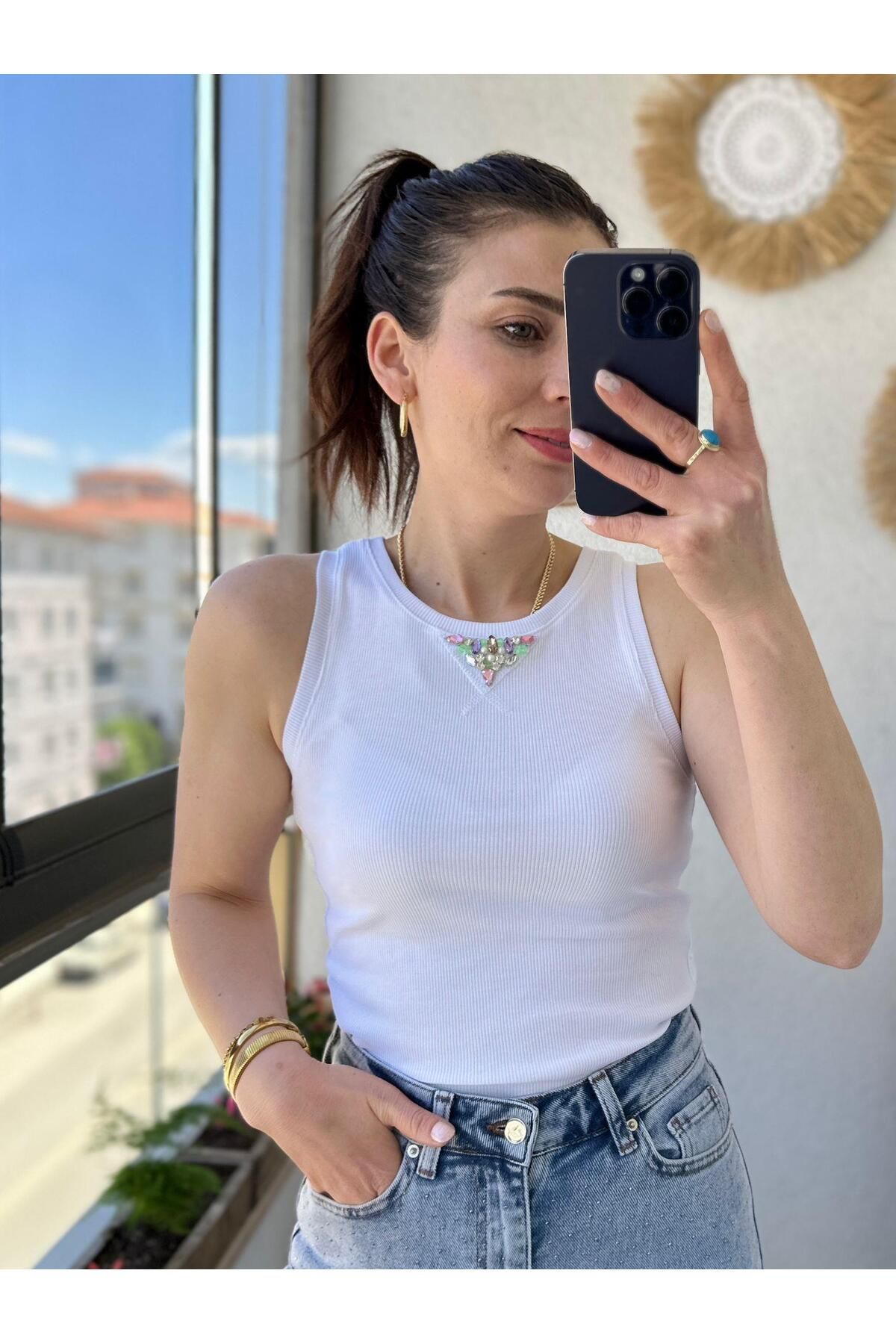 TUNAM BUTİK İPK MARKA MODEL TAŞLI FİTİLLİ ATLET