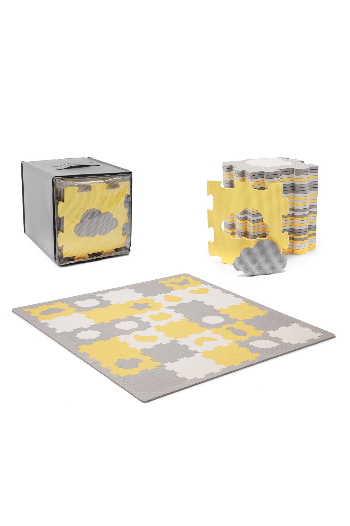 Kinderkraft Covoras De Joaca Kinderkraft Luno Shapes, Puzzle 3d, Spuma, Yellow - One Size