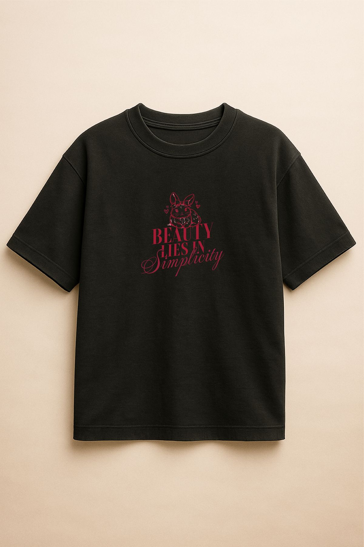 Altair Tr Siyah Renk Oversize Sevimli Tavşan Baskılı Unisex Tişört T-Shirt