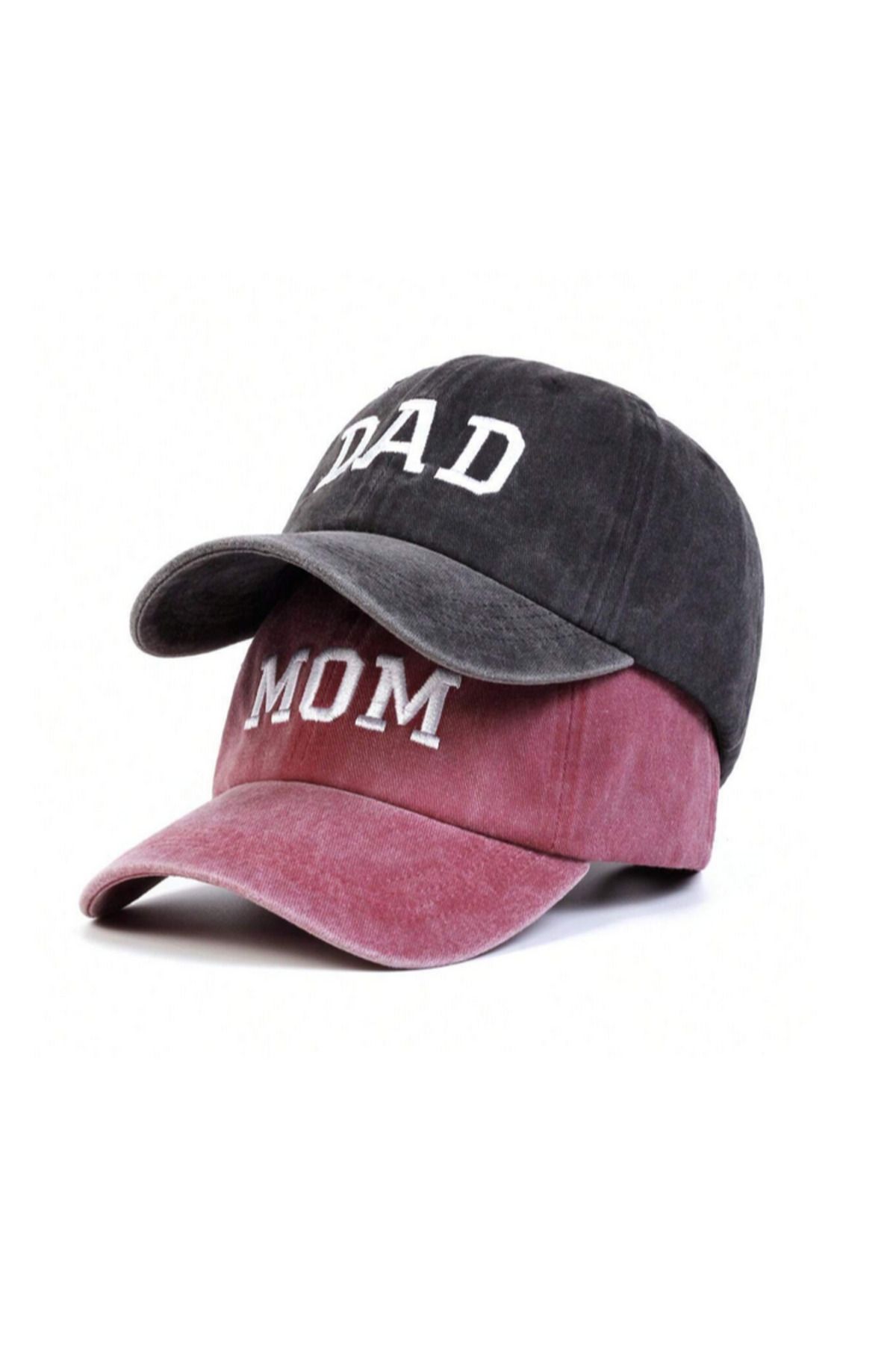 Tresore MOM & DAD Nakış Baskılı Beyzbol Kep Şapka / Anne ve Baba Nakışlı Şapka / Anne Baba Çift Şapkası