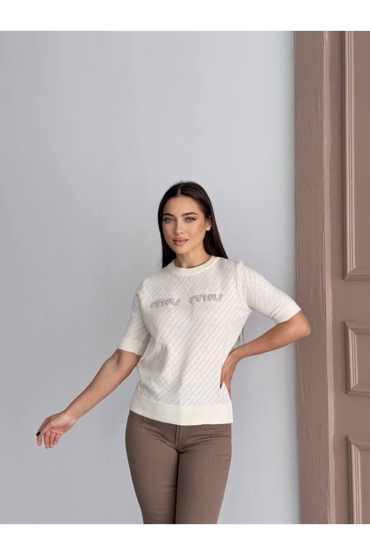 Abalı Yeni sezon triko taşlı bluz yumuşak, yazlık, modal, iplik