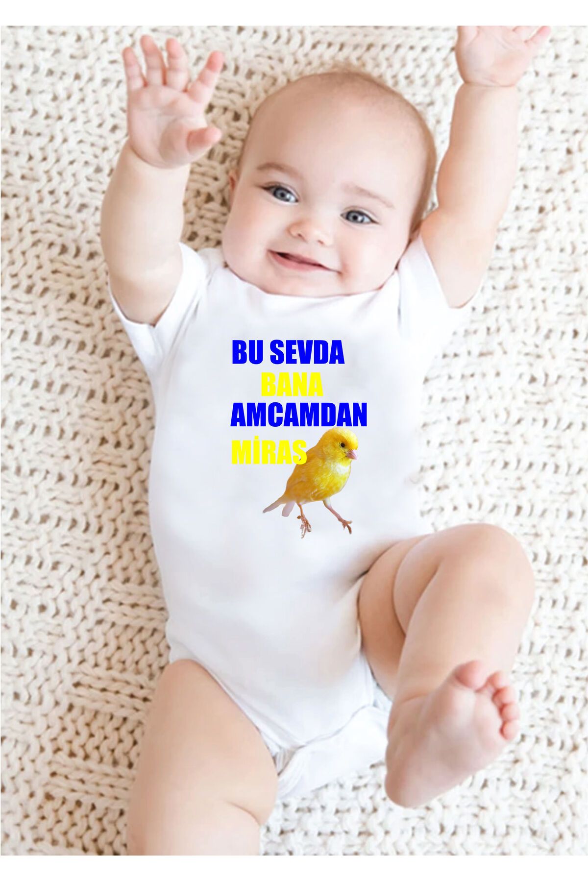 BEBE BASKI BU SEVDA BANA AMCAMDAN MİRAS, YAZILI KOLSUZ BEBEK ZIBINI