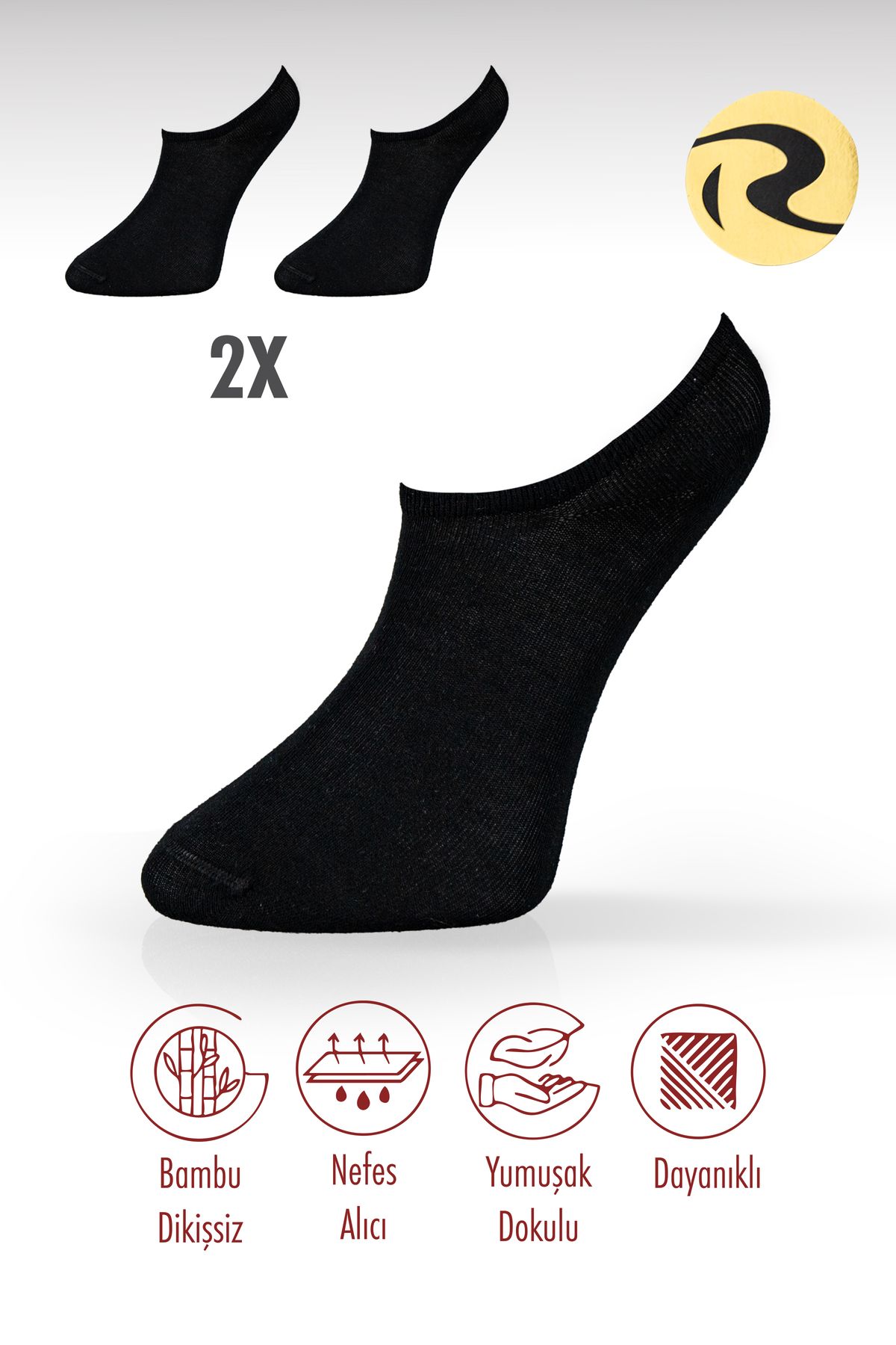Roff Bambu Sneaker Kadın Çorap Dikişsiz Görünmez Bilekte Spor Çorap Premium 2'li