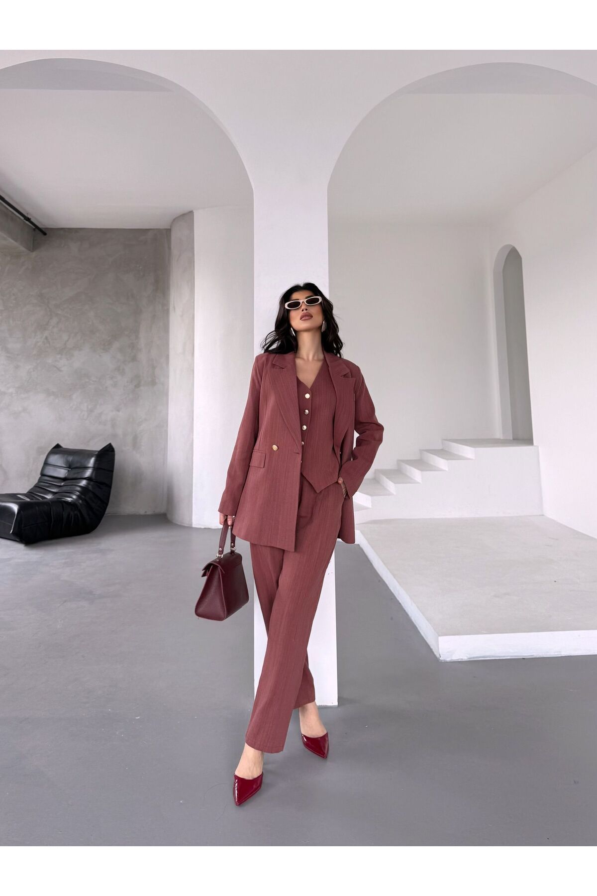 Zaya Collection Keten Kumaş Yelek Pantolon Ceket Takım Elbise