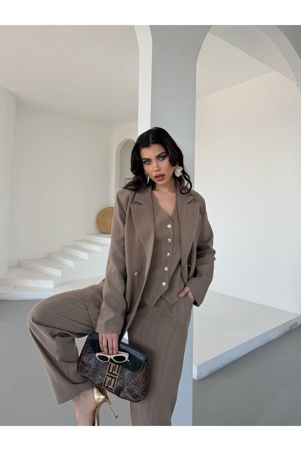 Zaya Collection Keten Kumaş Yelek Pantolon Ceket Takım Elbise
