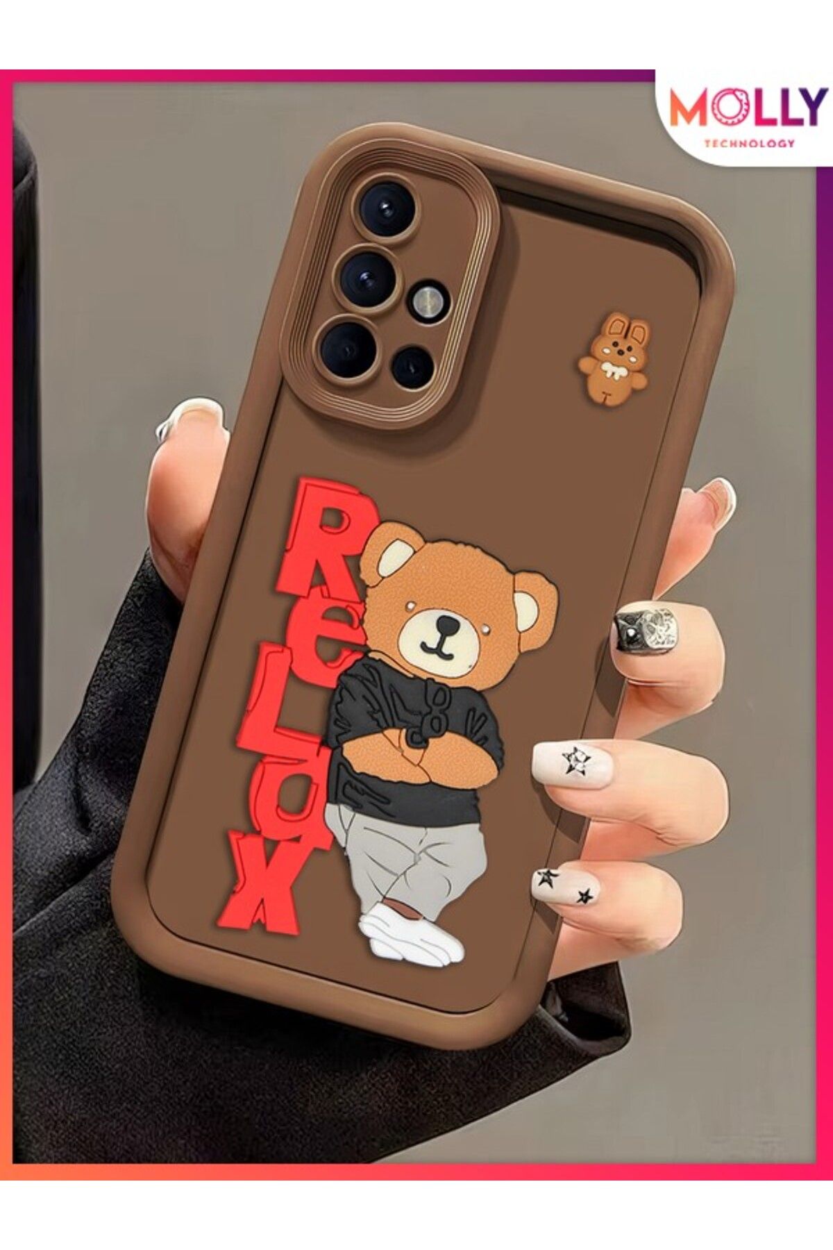 Molly Samsung Galaxy A71 İçin Fallow Brown Kenarları Kalın 3d Kabartmalı Teddy Bear Silikon Kılıf