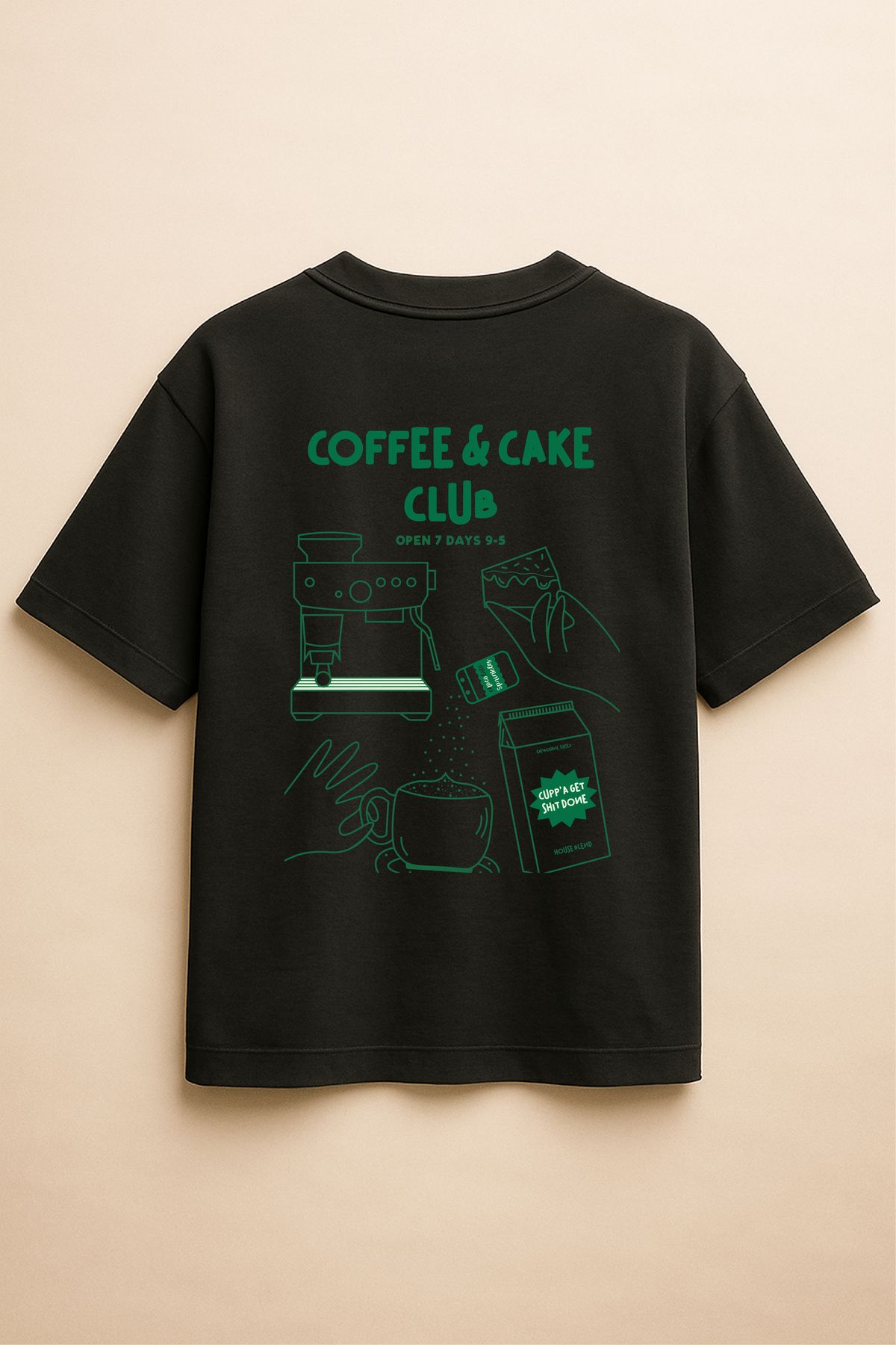 Altair Tr Siyah Renk Oversize Coffe Cake Club Baskılı Unisex Tişört T-Shirt
