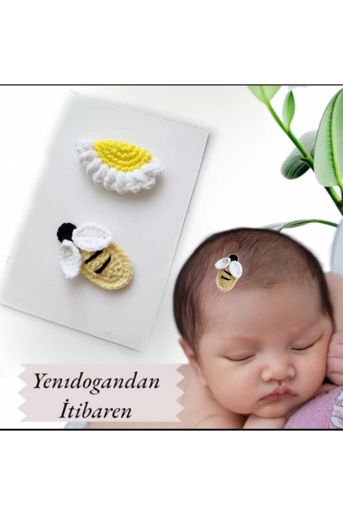 Kadın Girişimciler Atölyesi Bal ARIM Papatyam Model Az Saçlı Yenidoğan Bebek Tokası El Emeği 2'li Klips Handmade Bebek Hediyelik