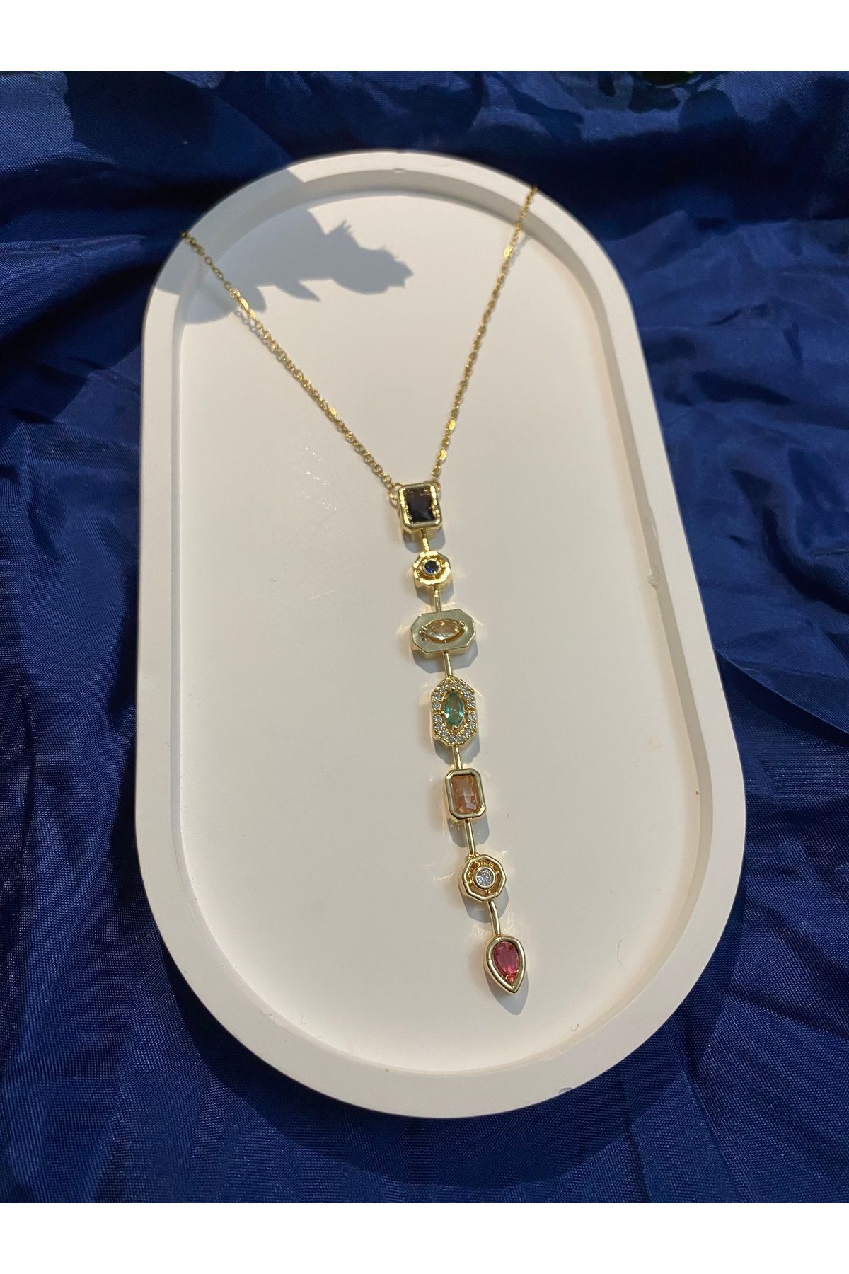 asem jewelry ÇELİK GOLD RENK TAŞLI Y KOLYE