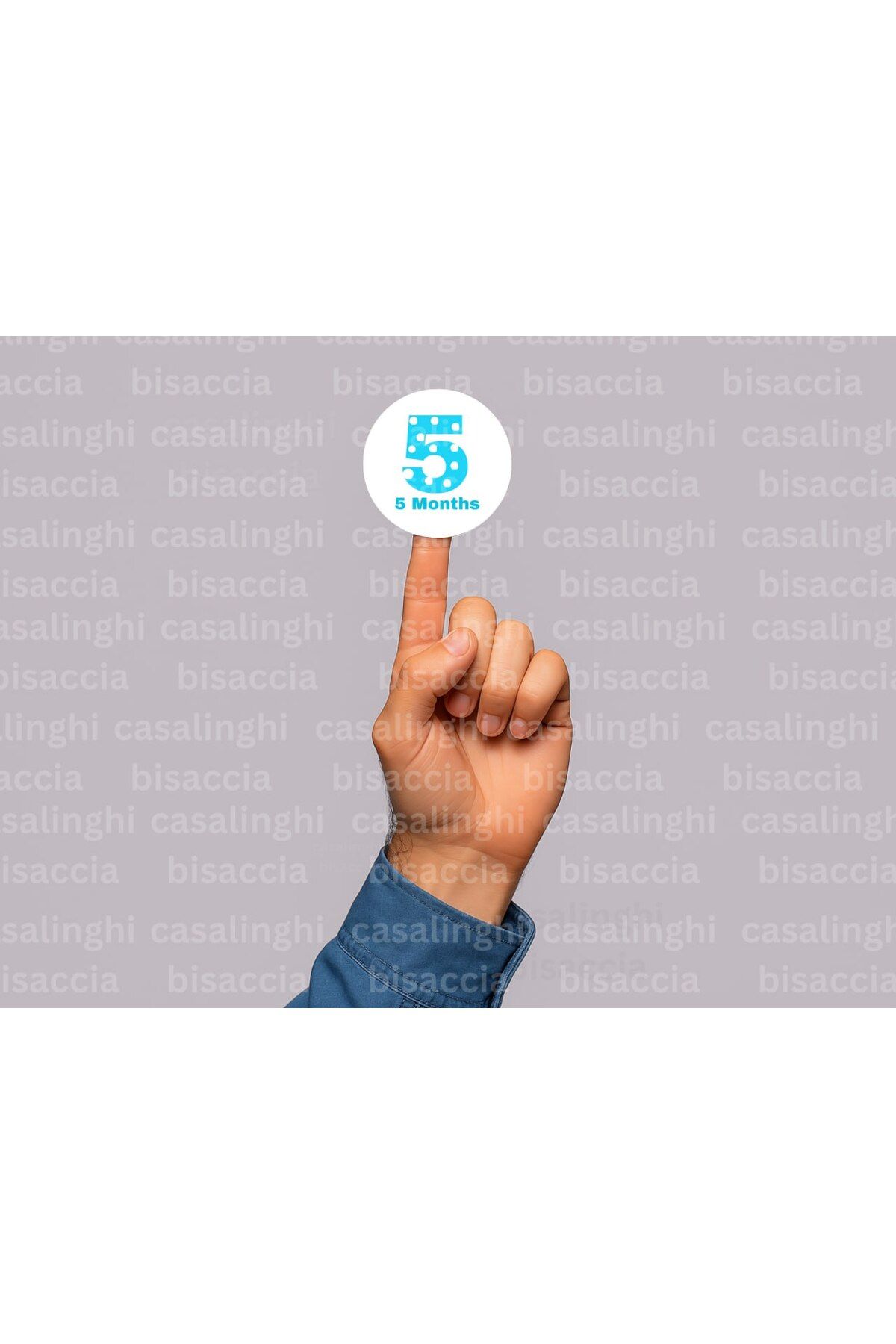 CASALINGHI İngilizce 5 Aylık Etiketi Mavi 5 Months Puanlı Beş Aylık Bebek Yuvarlak Mat Sticker 4 Cm (45 Adet)