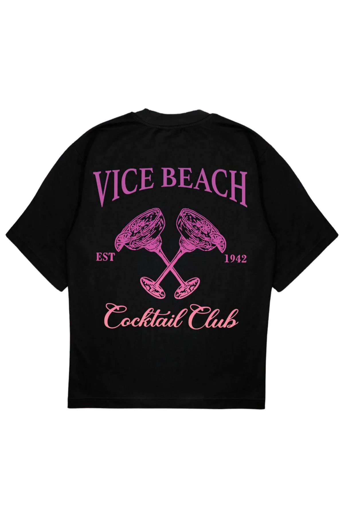 SVART WEAR VICE BEACH Baskılı T-Shirt OVERSIZE Tişört cocktail club