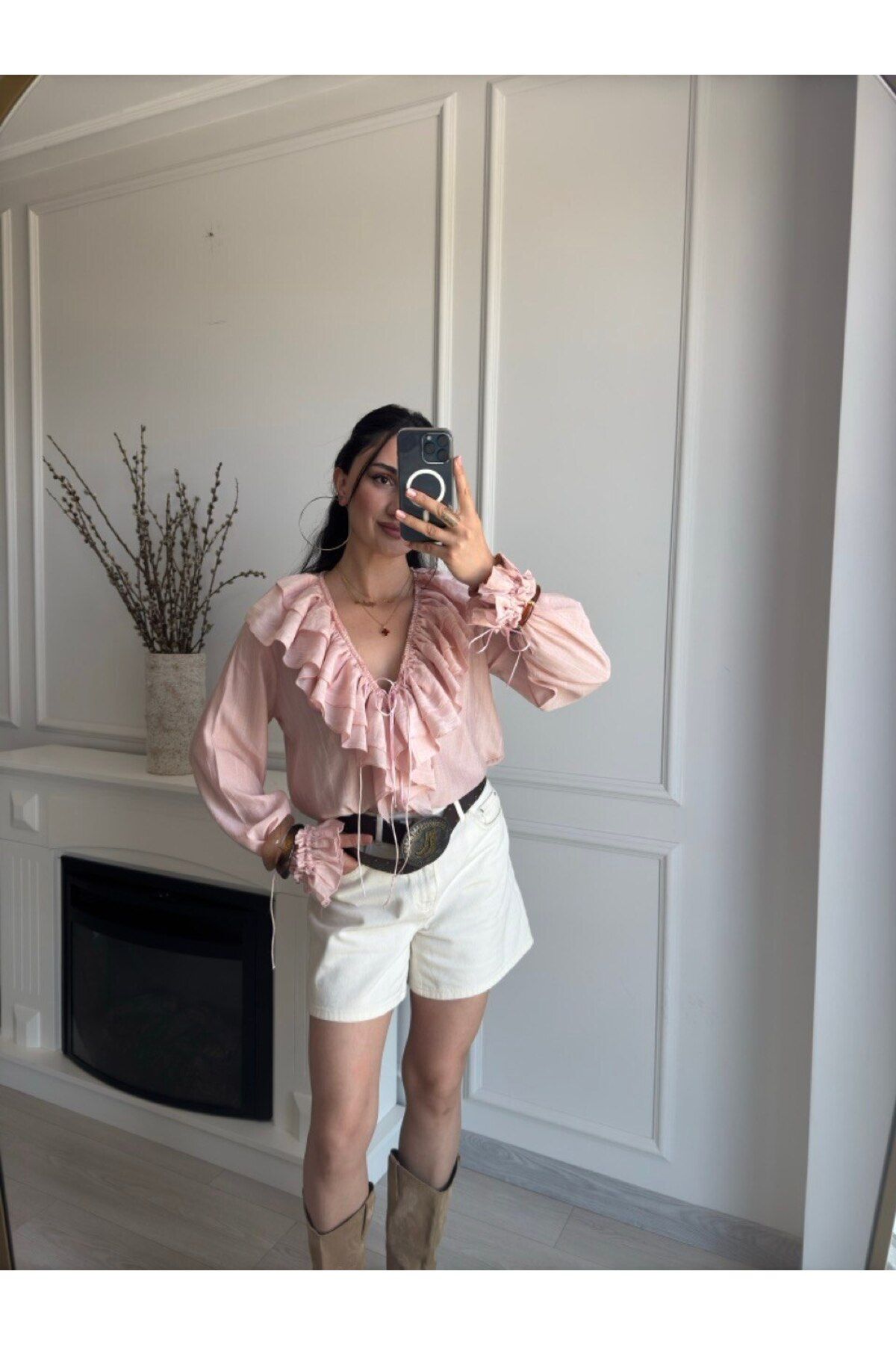 MSY KADIN PEMBE FIRFIRLI BOHEM GÖMLEK