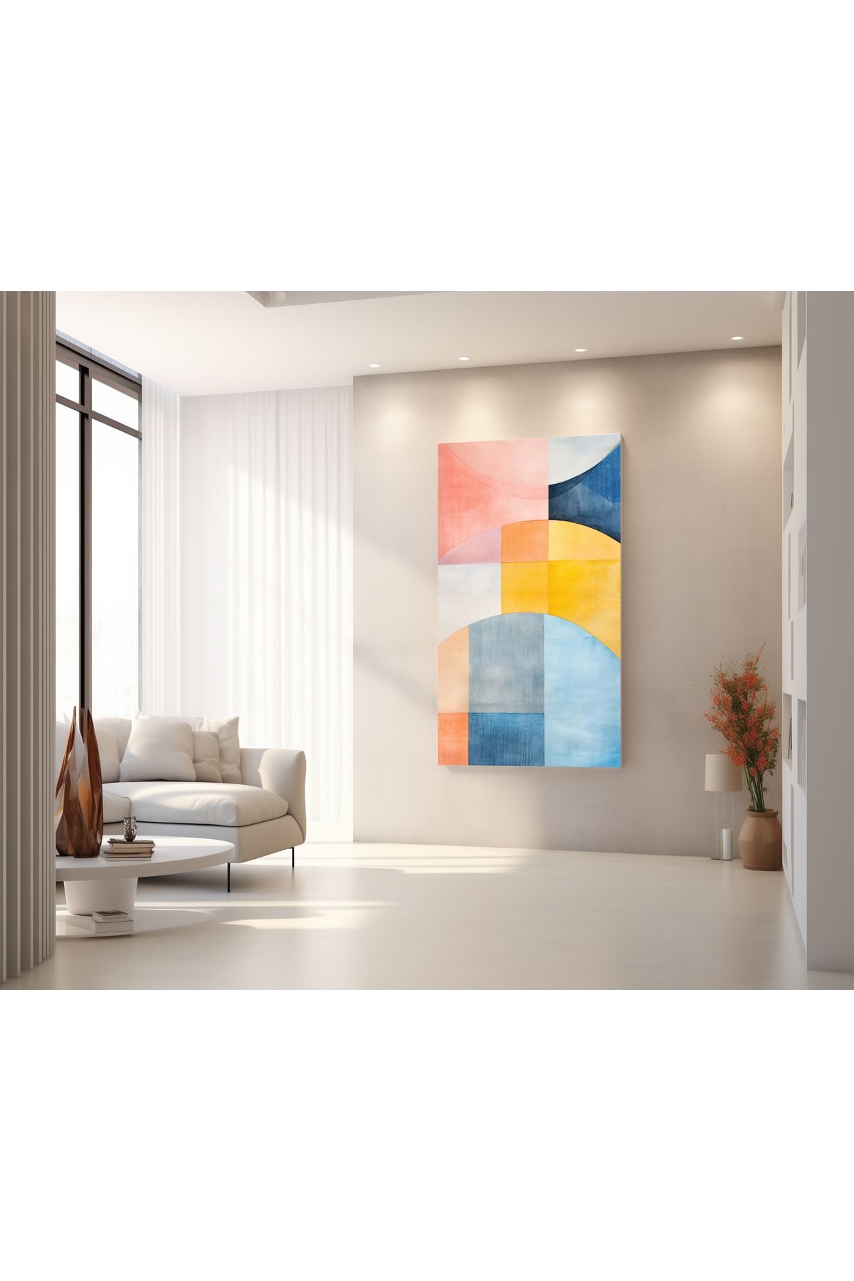 titer %100 Pamuklu Kanvas Tablo - Geometrik Soyut Pastel Tonlar UV Baskı Poster (3x3 cm, Fırınlanmış Şase)