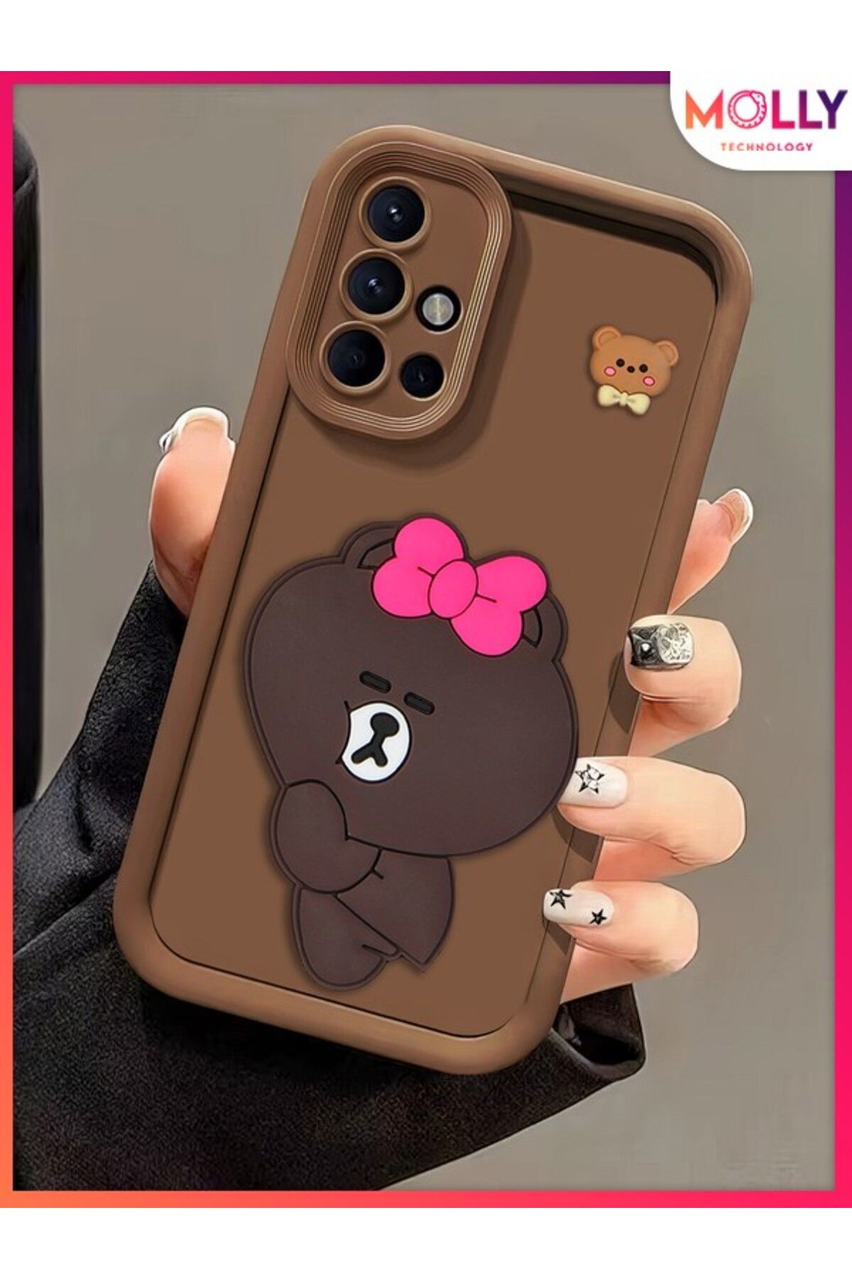 Molly Samsung Galaxy A71 İçin Fallow Brown Kenarları Kalın 3d Kabartmalı Alice Bear Silikon Kılıf