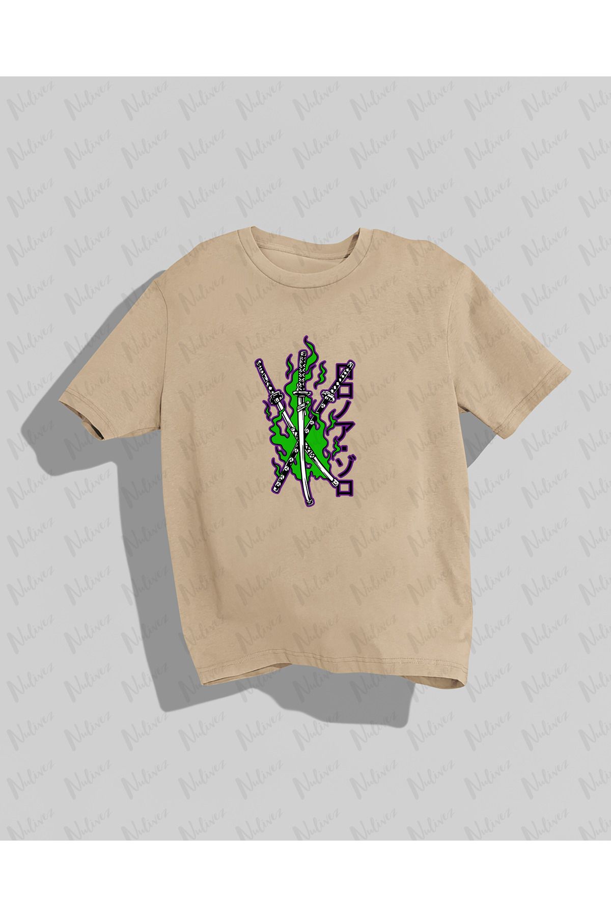 Nulivez One Piece Zoro Tasarımı Baskılı Yüksek Kalite Kompakt Unisex Oversize T-Shirt