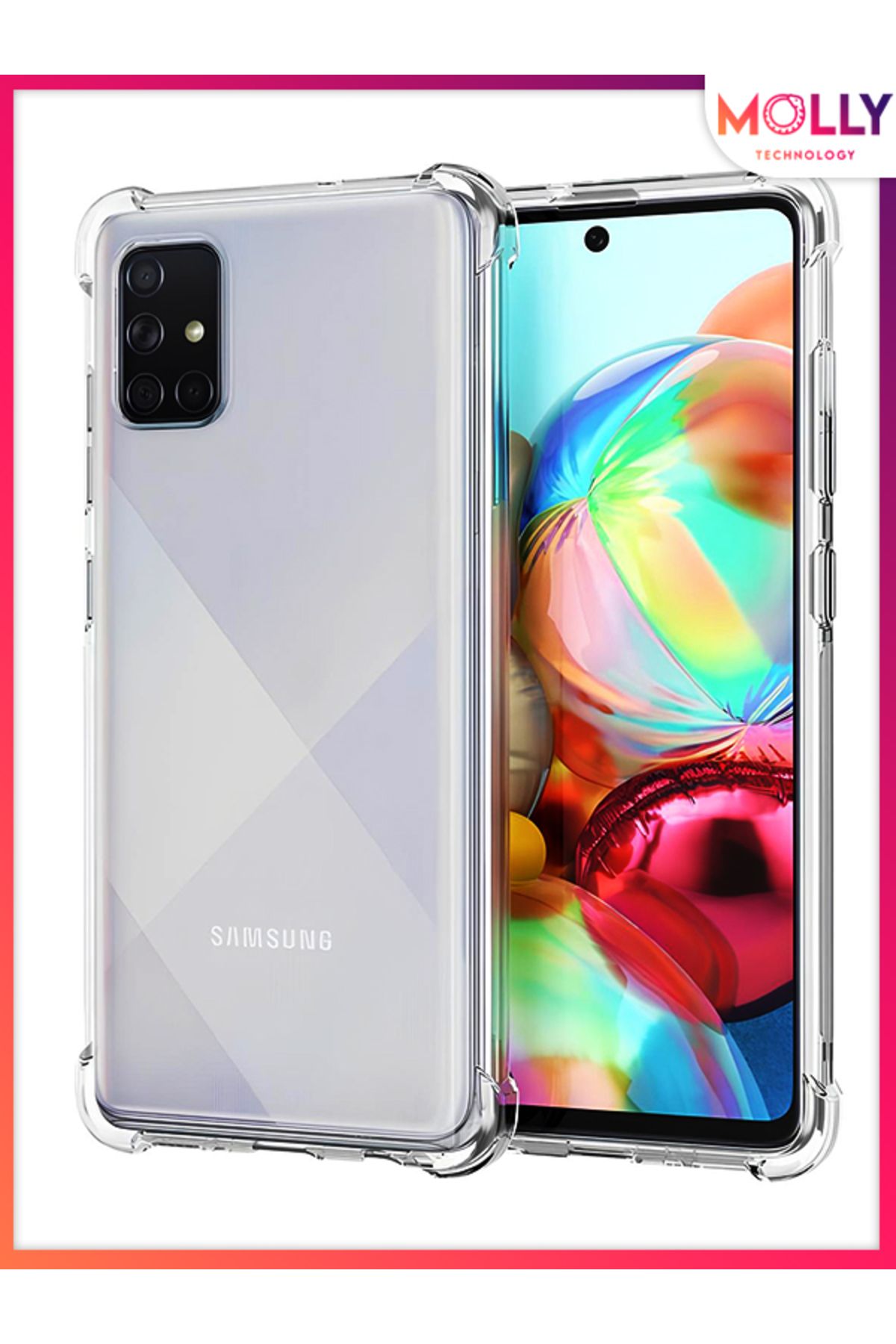 Molly Samsung Galaxy A71 İçin Köşeleri Takviyeli Antişok Şeffaf Silikon Kılıf