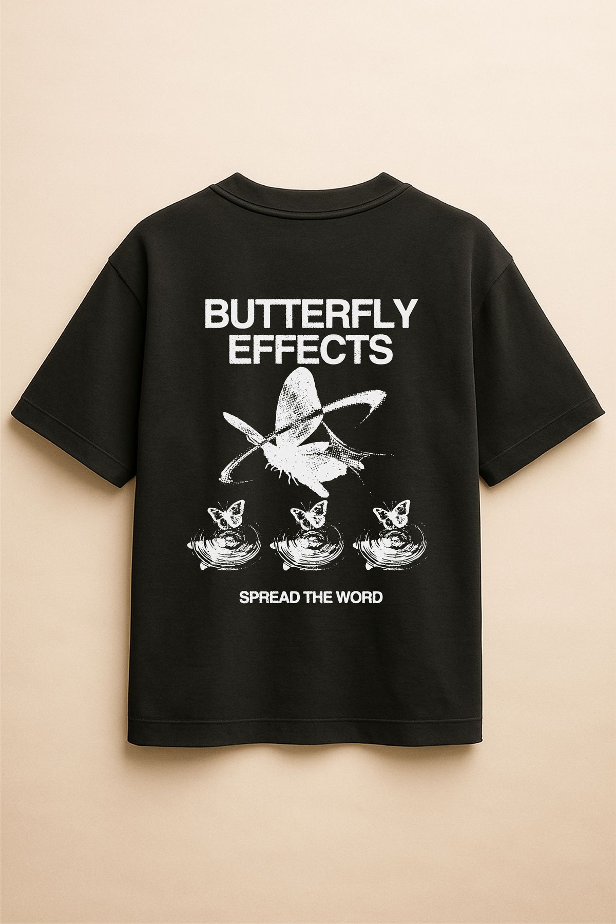 Altair Tr Siyah Renk Oversize Butterfly Effects Kelebek Baskılı Unisex Tişört T-Shirt