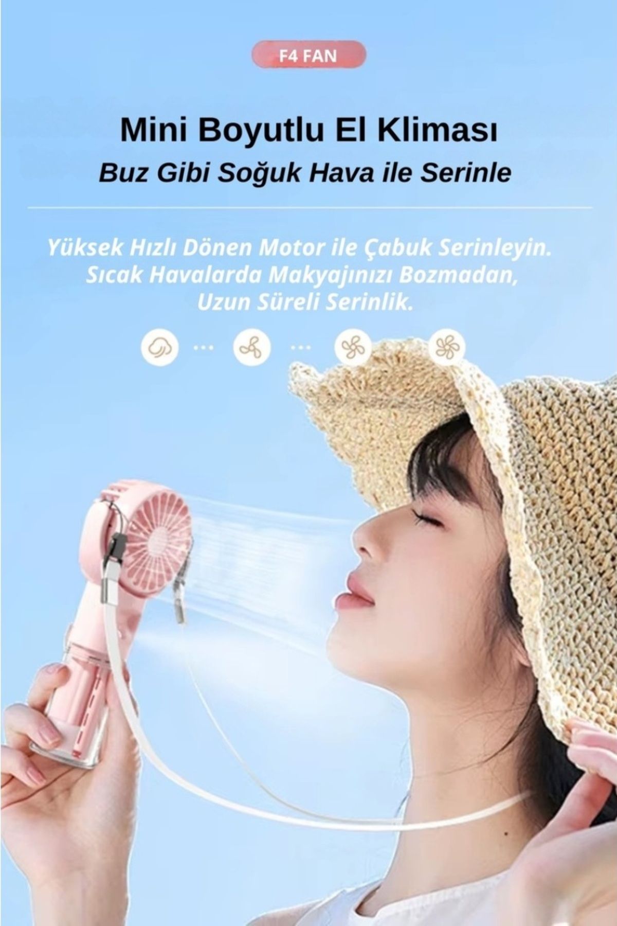 Serreha F4 Buharlı El Fanı USB Şarjlı, Sprey Özellikli, Ultra Hafif