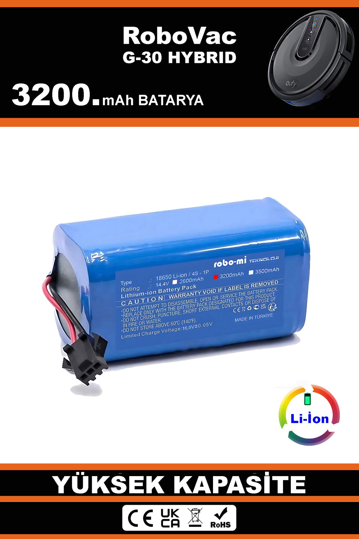 robo-mi Eufy Robovac G-30 3200mah Robot Süpürge Bataryası - Gerçek Kapasite, Maksimum Güvenlik
