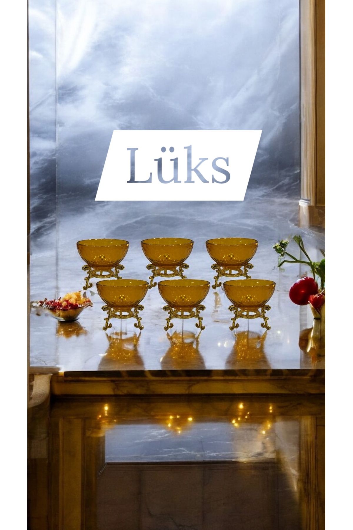 İthal 6 lı Lux Gold Ayaklı Mini Kase,Sosluk ,Çerezlik,Reçellik, Sunum,Şekerlik ,Lokumluk Kahve Yaniı
