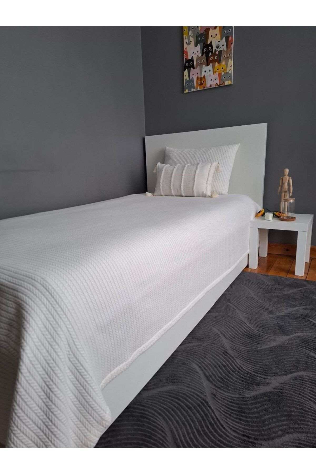 ARVA Home %100 Pamuk Örgü Pike Tek Kişilik Yatak Örtüsü 170 x 240 cm