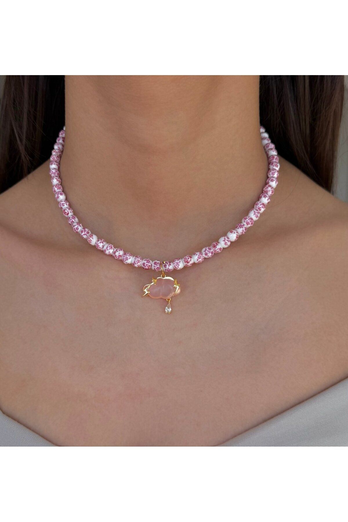 h&b design jewel Pembe Bulut Detay Tasarım Kolye